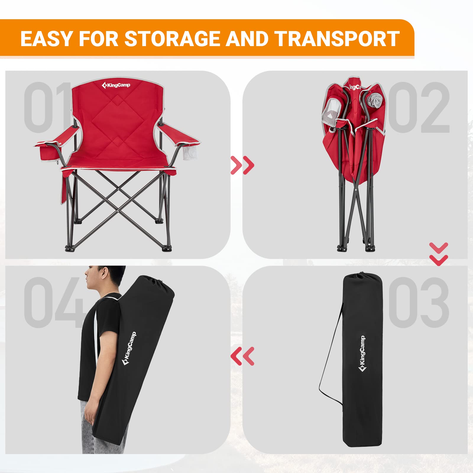 KingCamp Oversized Camping Chair - Heavy Duty Folding Chair for Adults, Extra Large Portable Padded Outdoor Chair XL Supports 330lbs - Perfect for Fishing, Sports, Picnics, Beach, Backyard, and Camping Trips