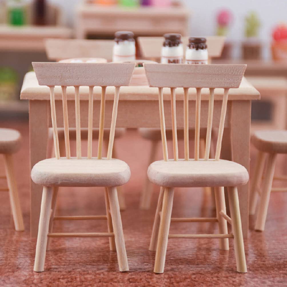 2PCS Miniature Wooden Dollhouse Chairs - Tiny House Furniture, DIY Mini Chair for Dollhouse, Small Landscape Props, Wooden Ornament for DIY Tiny House Projects - Perfect for Dollhouse Decor, Miniature Displays & DIY Craft Scenes