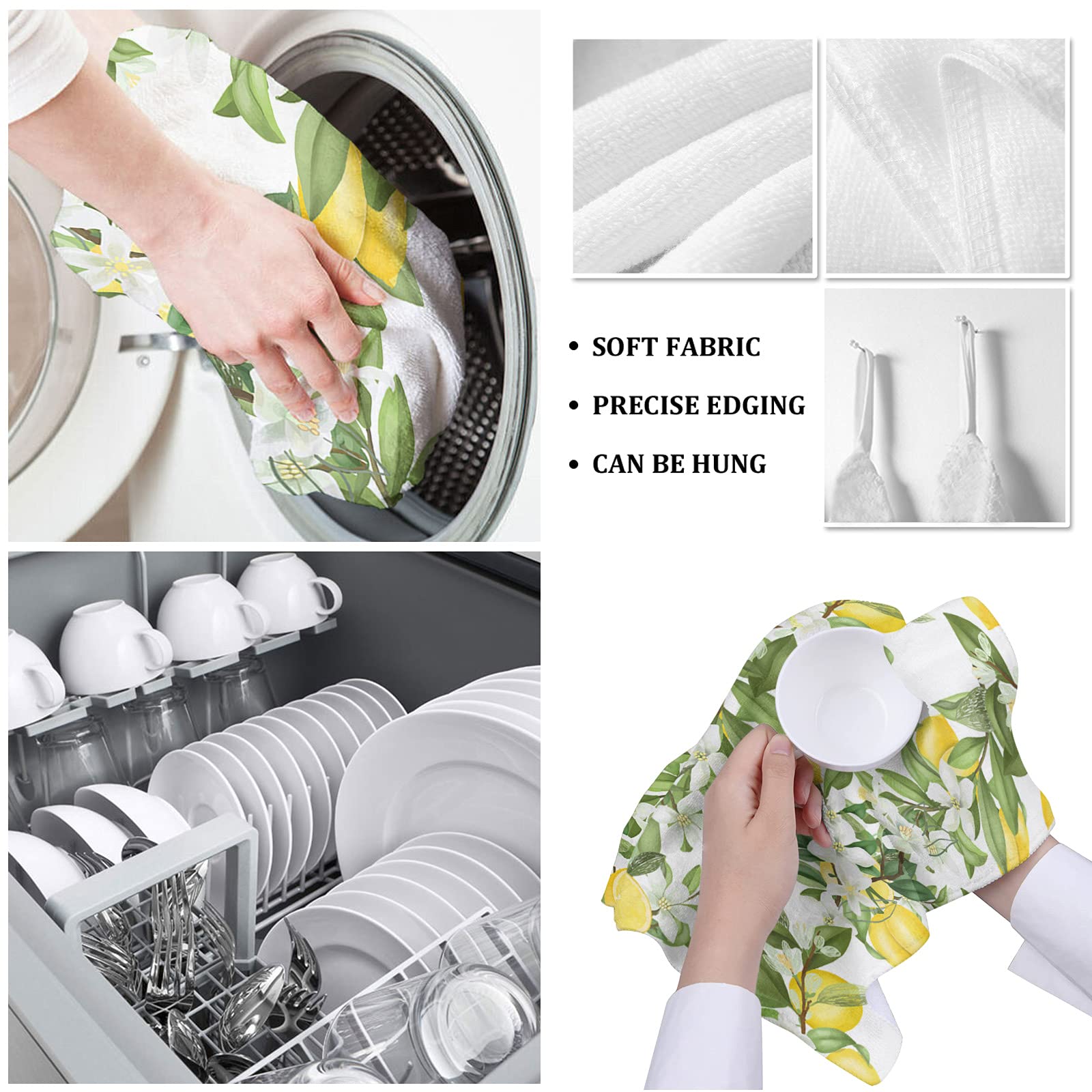 Lemon Floral Microfiber Kitchen Towels - Absorbent & Washable for Home & Bathroom