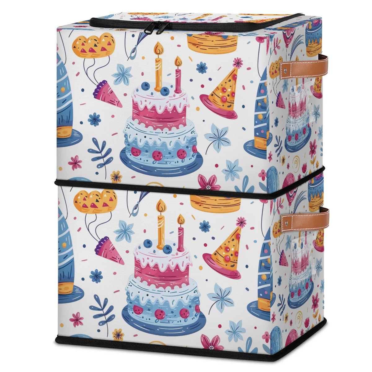 Collapsible Storage Bins with Lids - Stackable Fabric Storage Cubes for Clothes, Toys, Blankets | Dustproof Closet Organizer | Perfect for Home, Office & Birthday Party Decorations