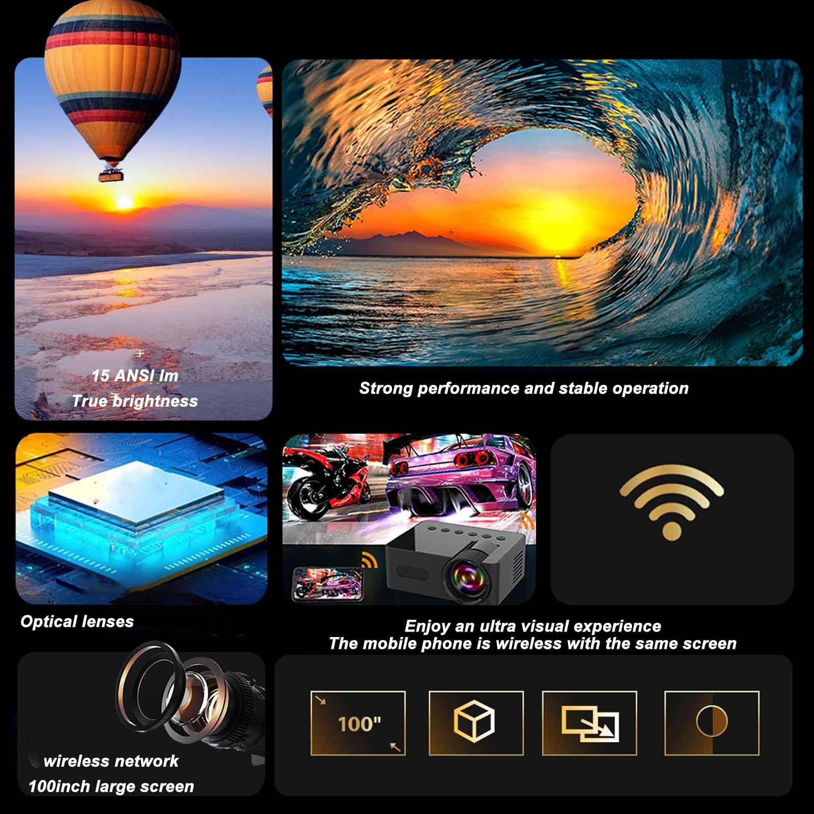 Mini Projector 1080P Full HD - Portable Home Theater Projector with Eye Protection for Movies, Gaming & Outdoor Use | Compatible with Phone, Laptop & TV for Home, Office & Backyard Entertainment