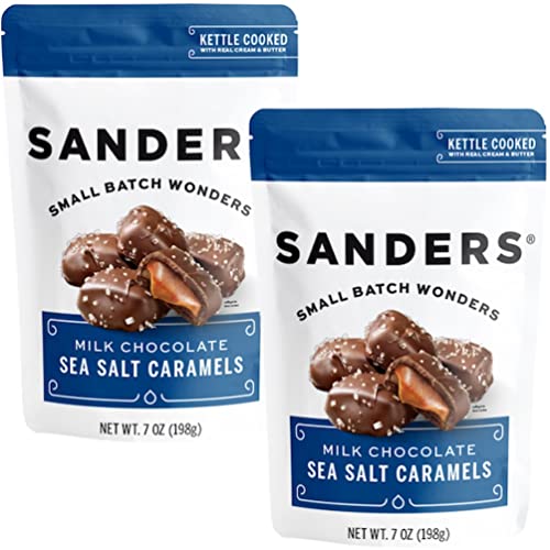 Premium Sanders Small Batch Milk Chocolate Sea Salt Caramels - 7oz Bag (Pack of 2) | Artisan Gourmet Chocolates | Perfect for Gifts, Parties & Dessert Platters