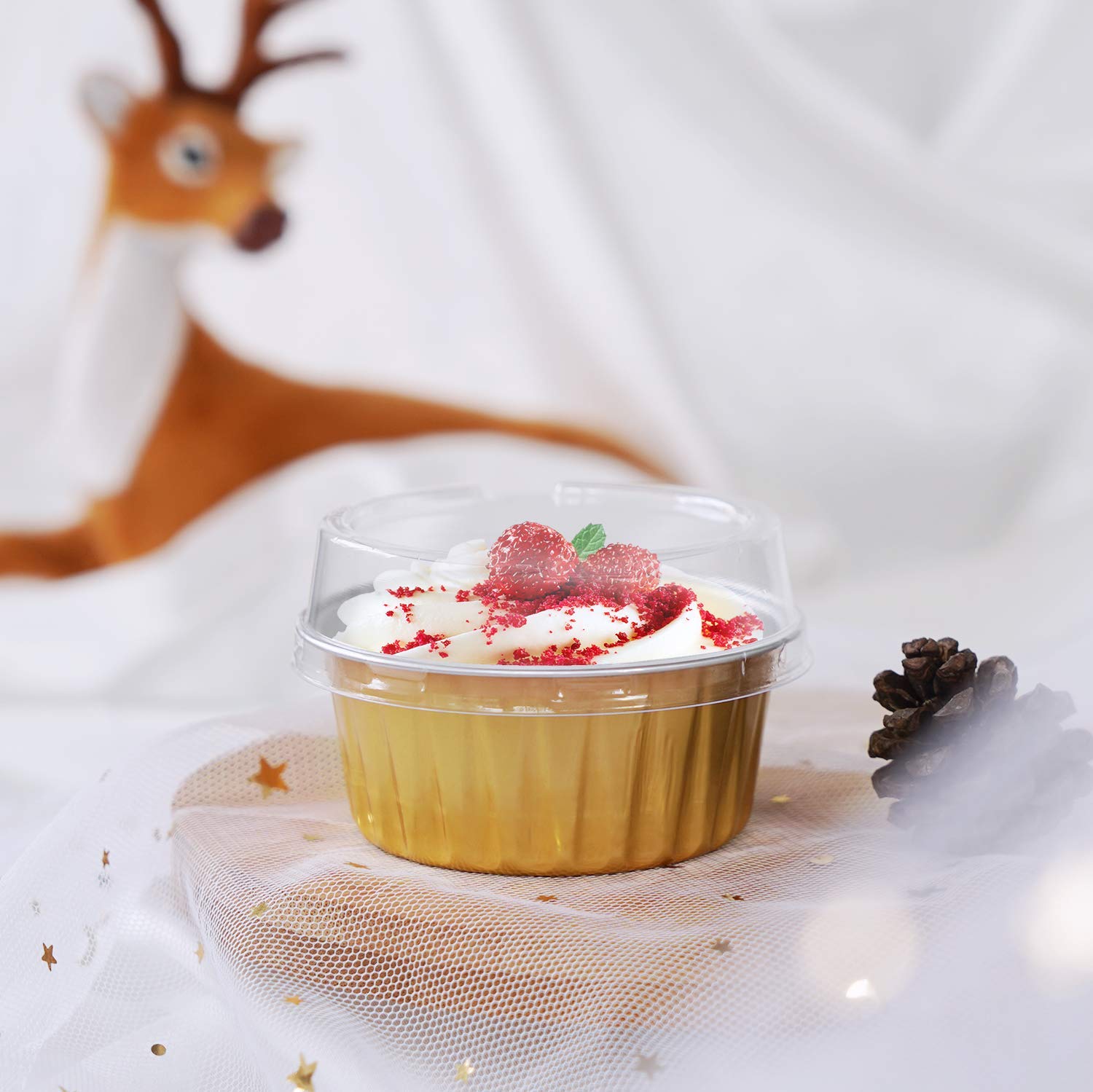 EUSOAR 50 Pack 5oz Muffin Liners & Kraft Cupcake Boxes - Single Cupcake Containers with Lids, Aluminum Foil Baking Cups for Wedding, Birthday Party, Baby Shower - Perfect for Baking, Gift Giving & Dessert Display