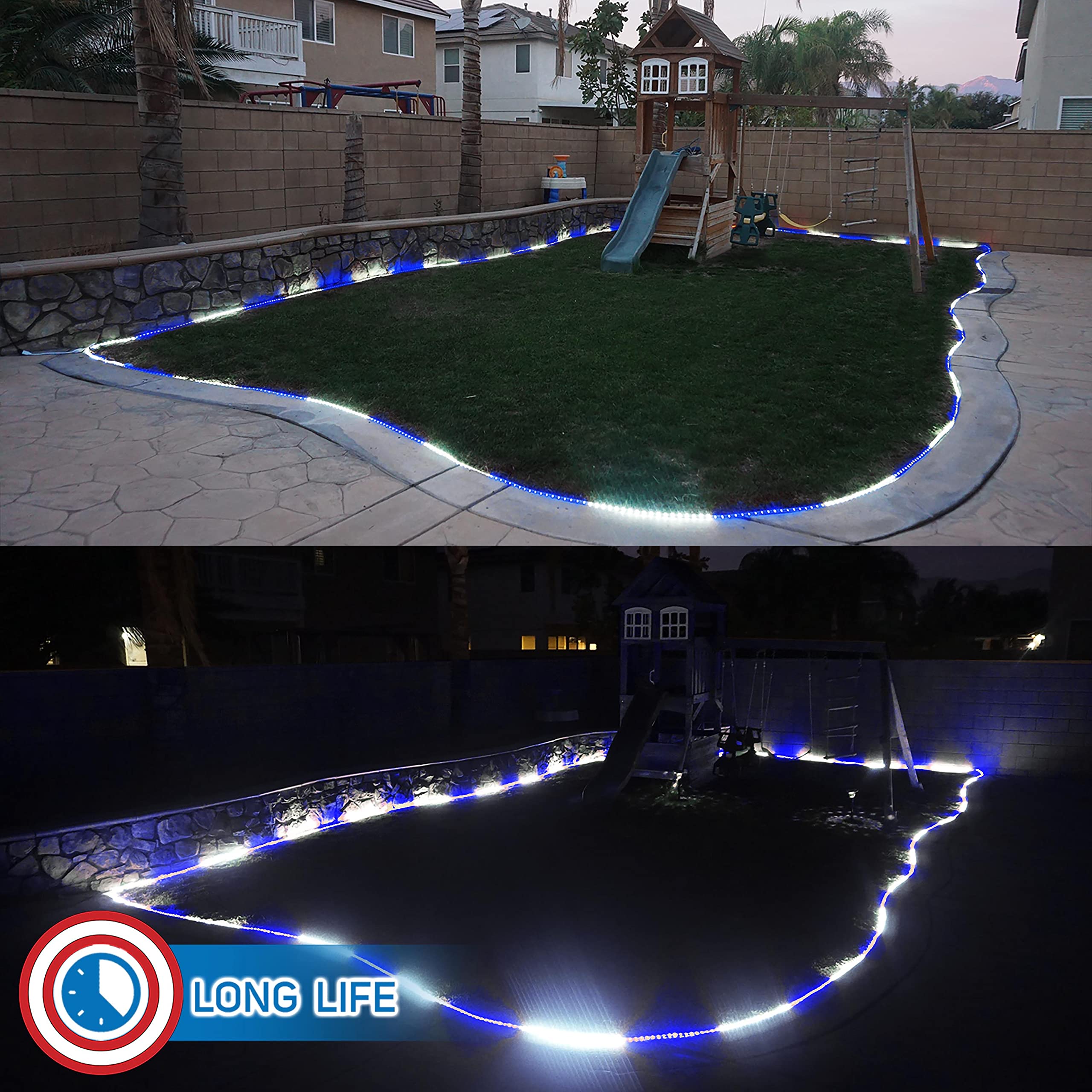 Russell Decor 40FT Rope Lights - Indoor/Outdoor Christmas & Party Decor for Trees, Patio, Deck | White & Blue String Lights