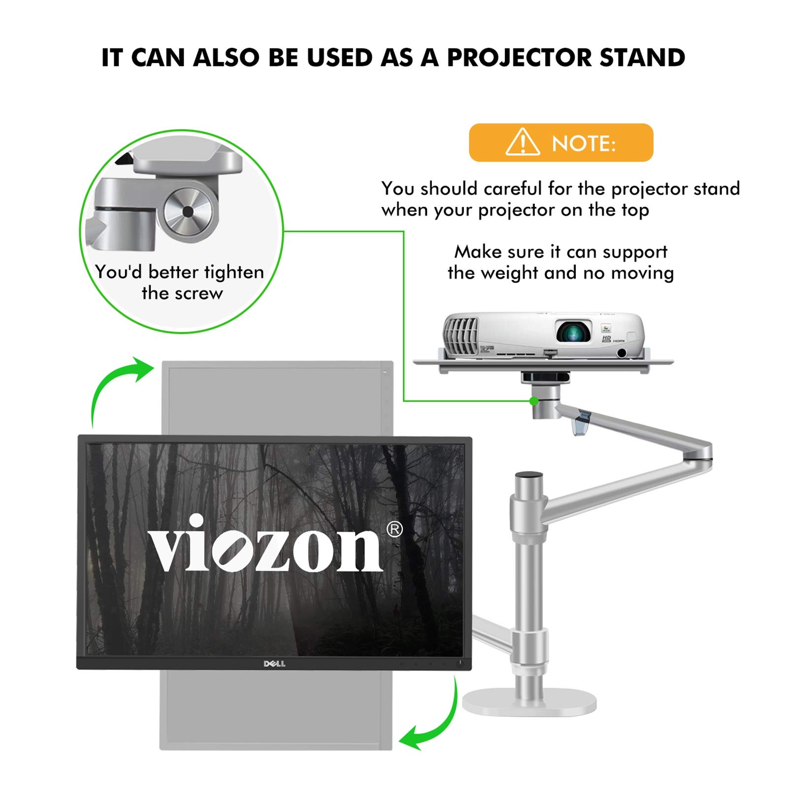 Viozon Adjustable Dual Monitor and Laptop Mount Stand - 2-in-1 Ergonomic Desk Clamp for 17-32 Inch LCD Screens & 12-17 Inch Laptops (Silver) - Perfect for Home Office, Gaming Setup, and Workspace Organization