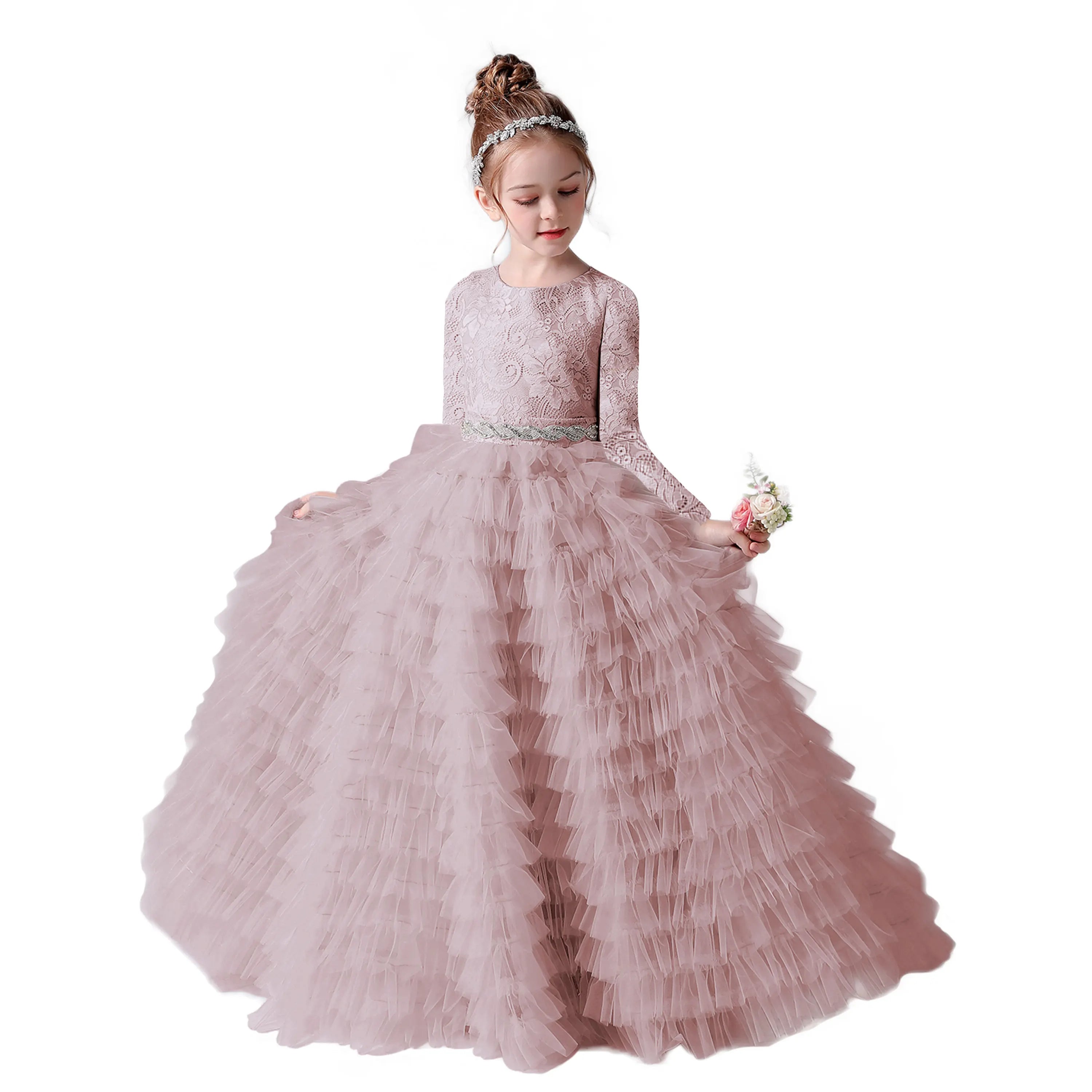 Long Sleeve Tulle Princess Dress for Girls - Elegant Party Gown for Birthday, Wedding & Special Occasions