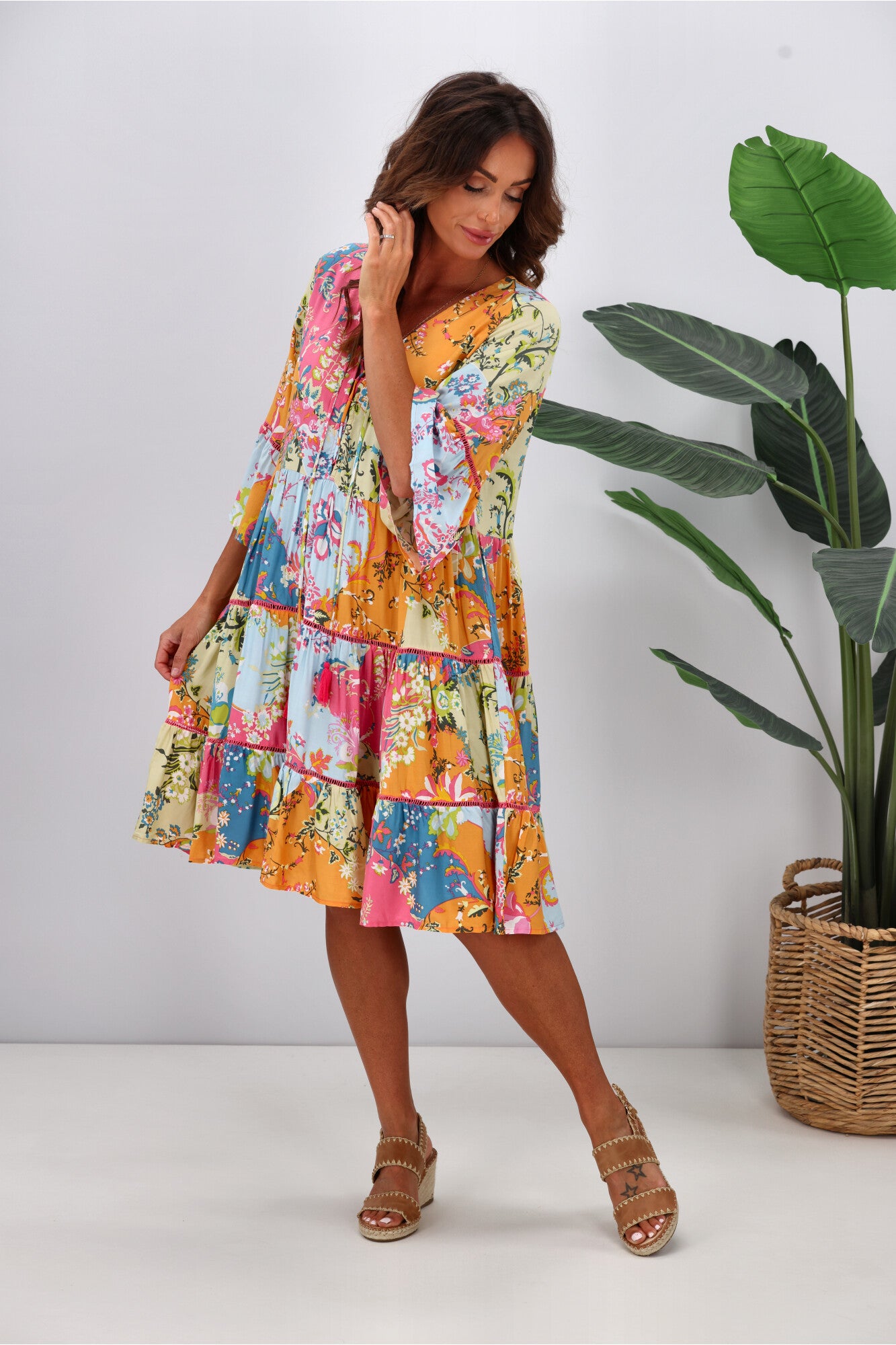 Dreamcatcher Rowan Mini Dress - Boho Floral Print, Sleeveless, A-Line Silhouette for Women | Perfect for Summer Festivals, Beach Vacations & Casual Outings