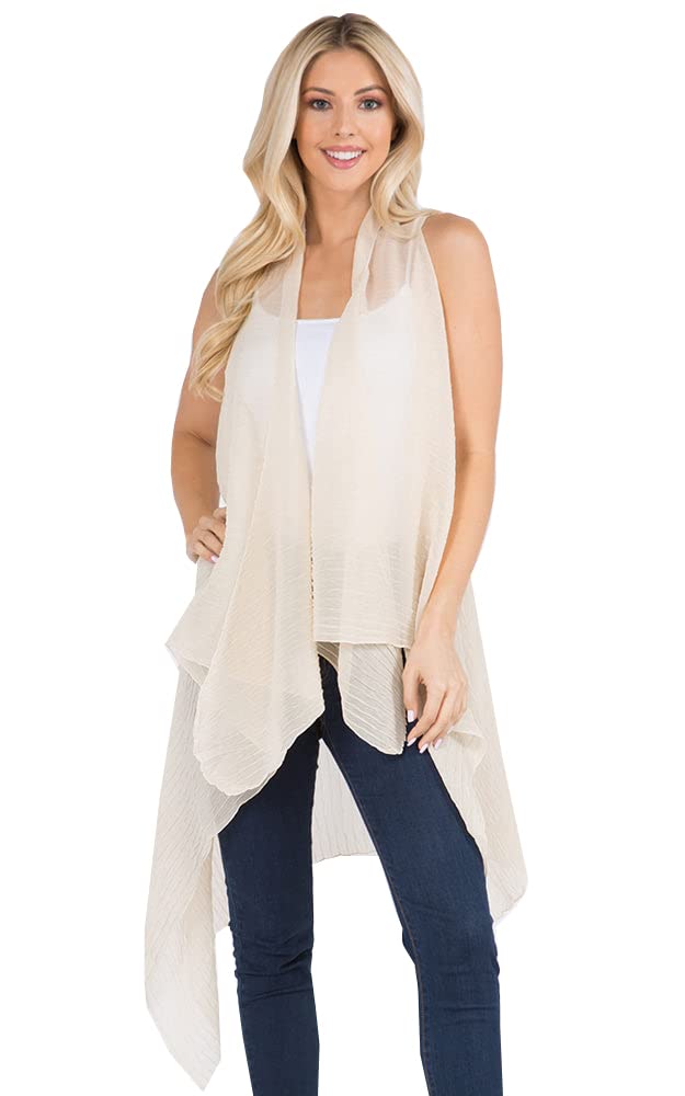 CCFW Women's Solid Color Draped Sleeveless Open Front Cardigan Scarf Vest - Lightweight Summer Cover Up for Beach, Office & Casual Outfits