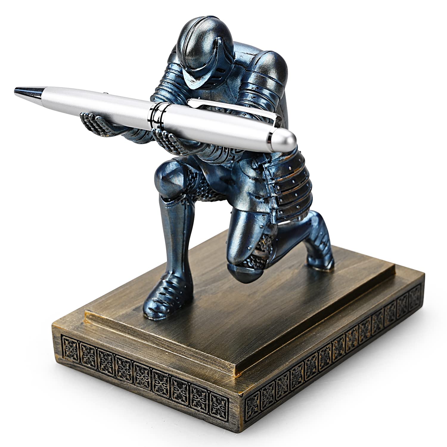 Premium Resin Knight Pen Holder & Desk Organizer - Elegant Pencil Stand with Free Fancy Pen for Office & Home Use - Perfect Gift for Writers & Professionals (Blue) | Ideal for Office Desks, Study Rooms & Gift Giving