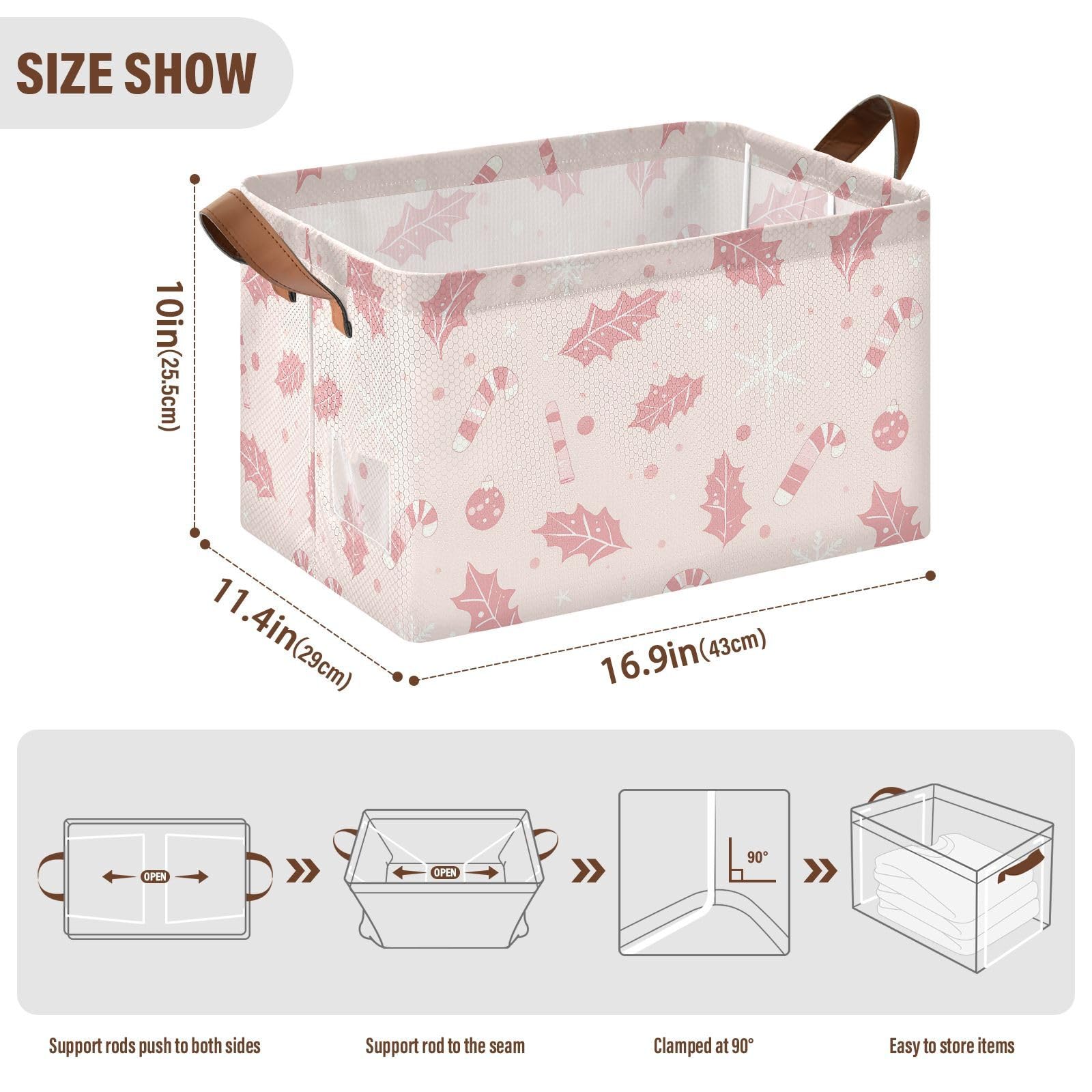 Holly Leaves Collapsible Storage Bins - Large Fabric Storage Box with Handles for Closet, Laundry, Shelves & Room Organization | Foldable Storage Basket for Home, Office & Dorm Use