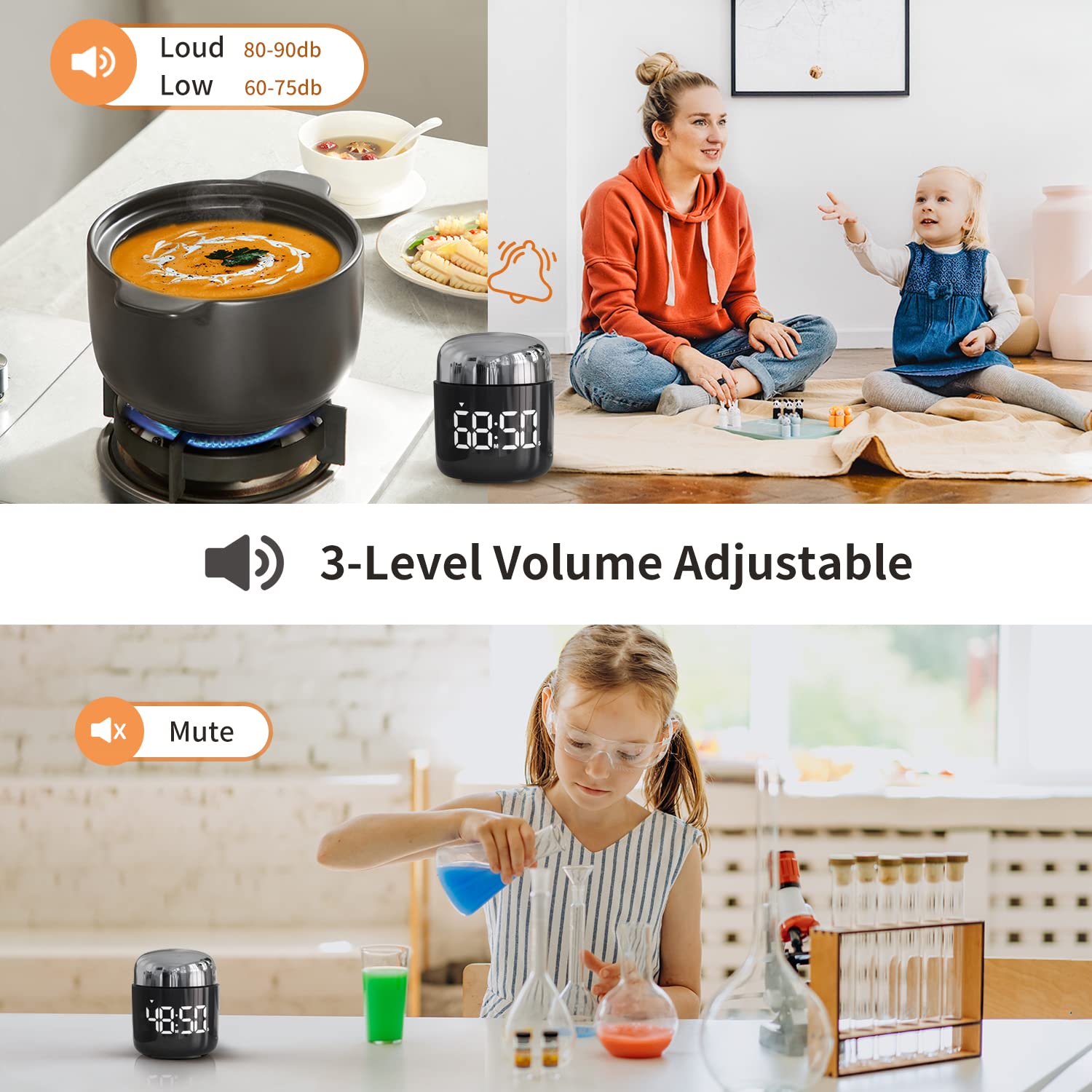 MeesMeek Digital Kitchen Timer with Large LED Display - Countdown/Countup Timer with Adjustable Volume for Cooking, Baking, Classroom & Office Use (Silver) - Perfect for Home Chefs, Teachers & Students