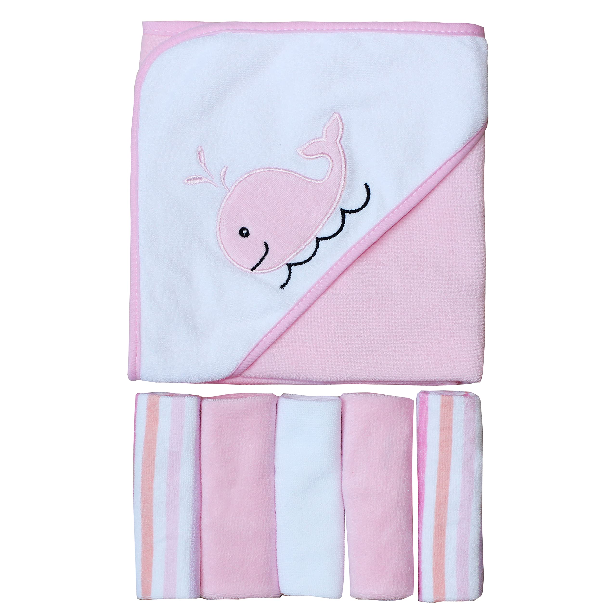 ADODO Baby Hooded Towel - Soft Cotton Animal Bath Towel with Hood & 5 Washcloths for Newborns, Toddlers - Cute Unisex Bathing Wrap for Swimming, Beach, Spa & Nursery