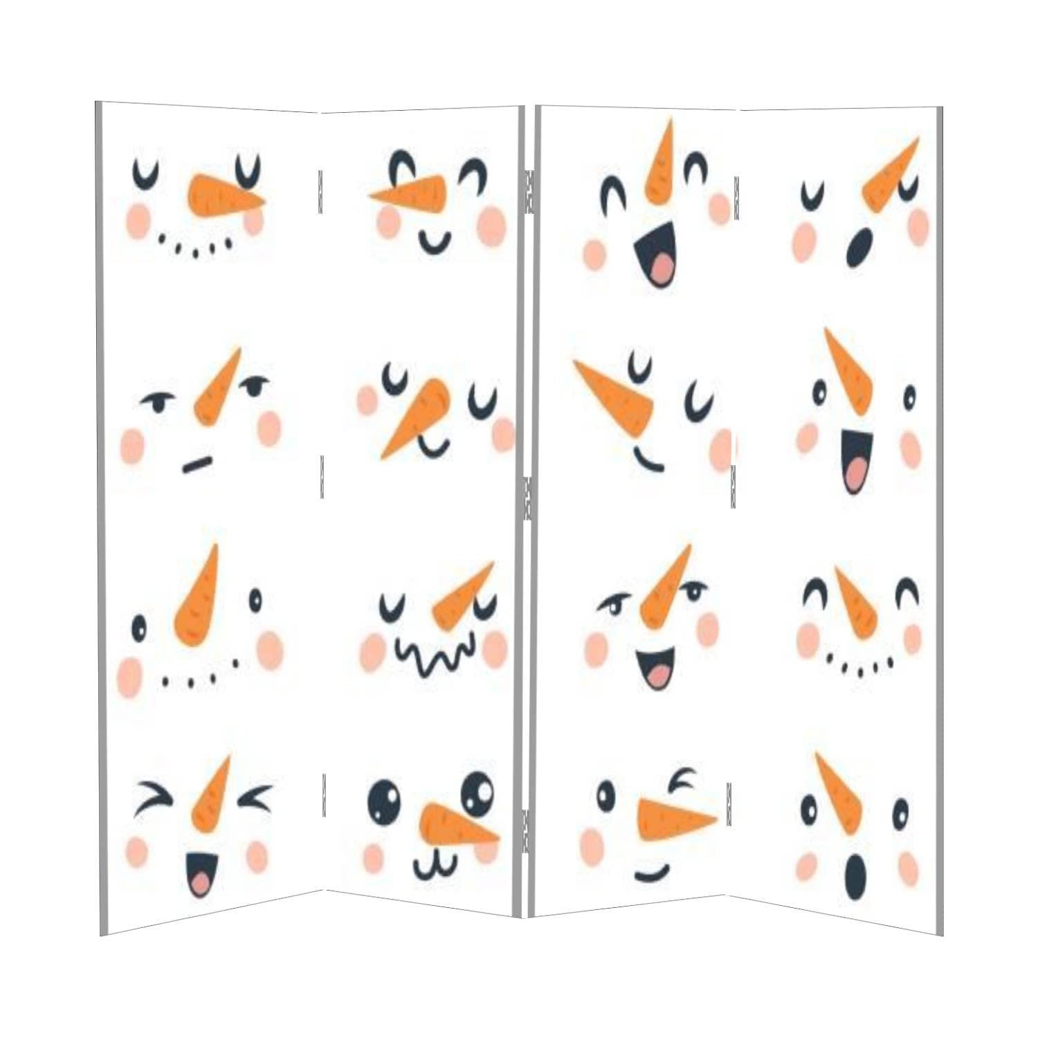 Christmas Snowman Room Divider - Freestanding Folding Partition Screen with Funny Snowmen Faces, Carrot Nose & Eyes - Indoor/Outdoor Privacy Separator for Home, Office, Party & Event Decor