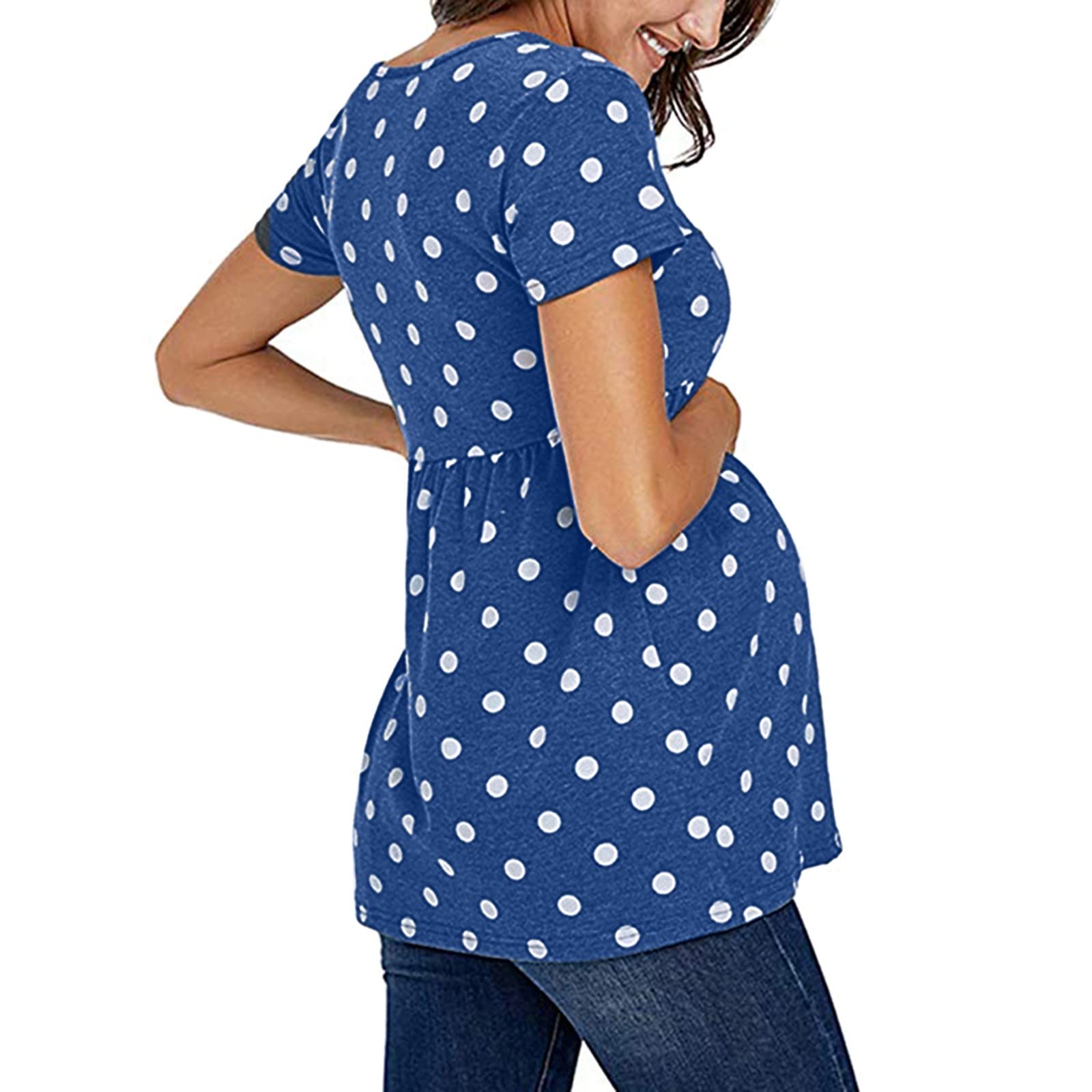 **Women's Maternity Casual Short Sleeve Dot Print T-Shirt - Cute Funny Pregnancy Top for Everyday Wear, Nursing & Maternity Photos**