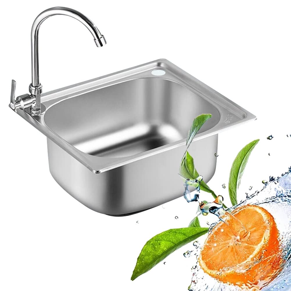 **Stainless Steel Square Kitchen Sink - Single Bowl Deep Basin with Reversible Drainer & Waste Pipes | Perfect for RV, Campervan, Home Kitchens, Bars & Pubs**    *Use Scenarios: Ideal for compact spaces, mobile homes, commercial kitchens, and modern home upgrades.*