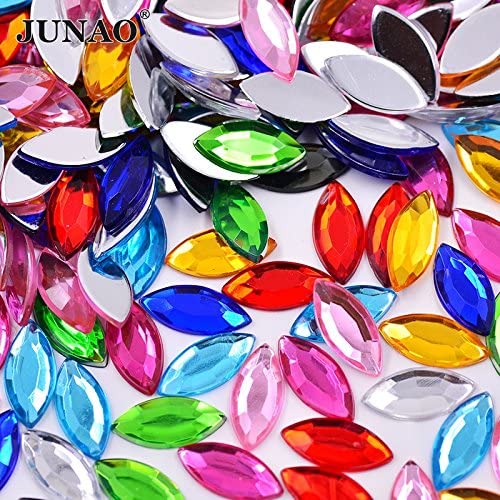 STORE99® 500pcs Dark Green & Mix Color Rhinestones - 7x15mm Flatback Acrylic Gems, Horse Eye Shape Strass Crystals for DIY Clothing, Dresses, Crafts - Perfect for Embellishing Costumes, Accessories & Home Decor