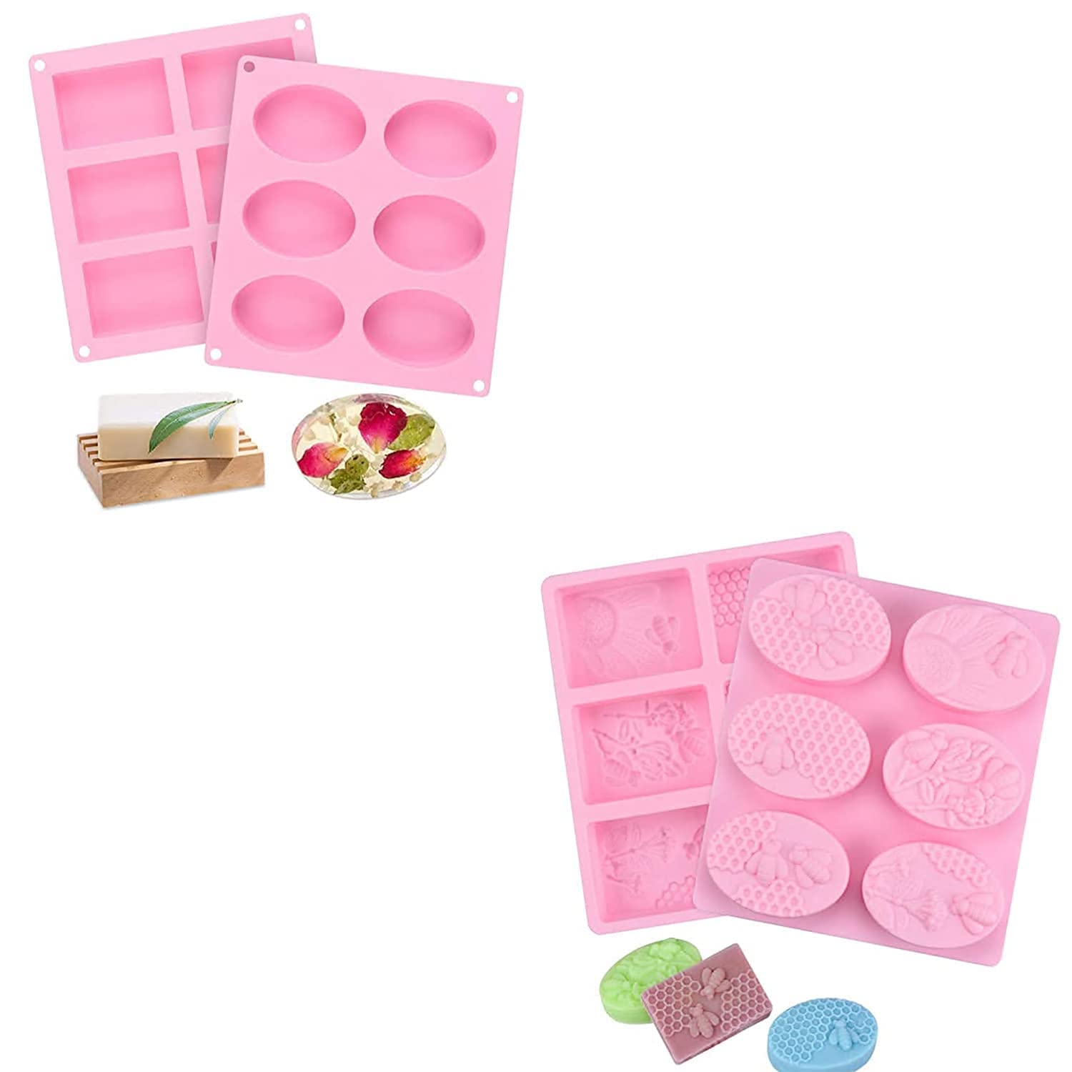 4Pcs Silicone Soap Molds for DIY Soap Making - Reusable Silicone Bar Molds for Handmade Soaps, Candles & Bath Bombs - Perfect for Home Crafting, Gifts & Spa Days