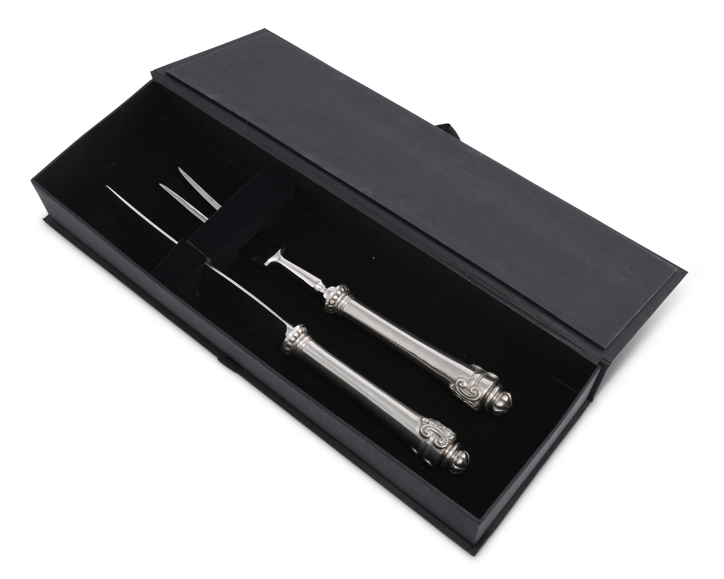 Vagabond House Medici Solid Pewter Handle Forged Carving Set - 12 Inch Premium Steak Knife Set for Fine Dining & Meat Carving | Perfect for Restaurants, Dinner Parties & Holiday Meals