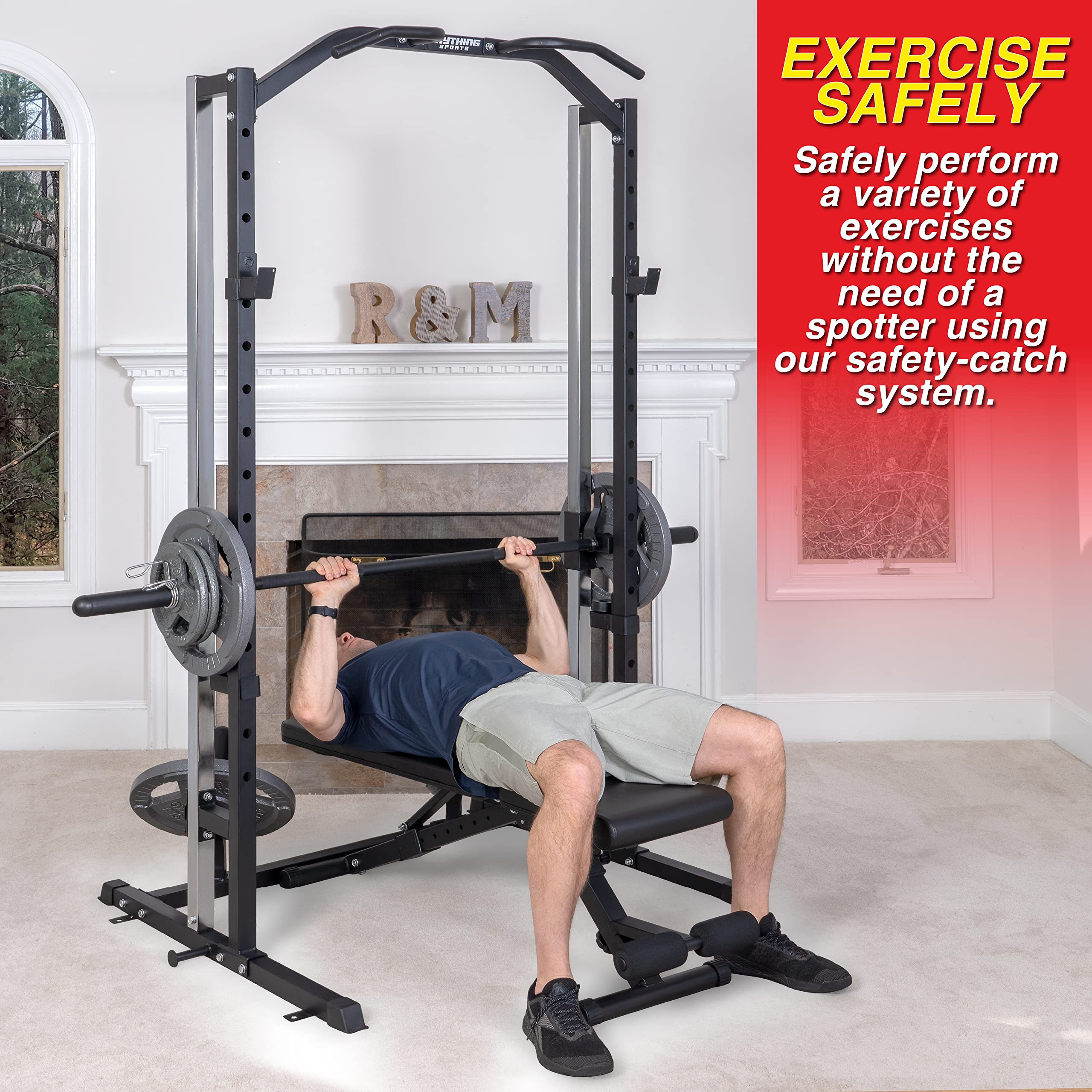 Compact Smith Machine with Adjustable Bench - Home Gym Strength Training Equipment for Full Body Workouts & Weight Lifting