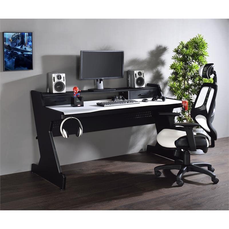 Acme Bigga Wooden 2-Drawer Gaming Table with Sturdy Metal Frame - Black & White Finish | Perfect for Board Games, Poker Nights & Home Office Use