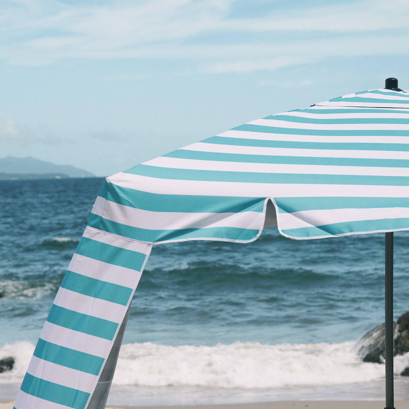 UPF 100+ UV Protection Beach Tent - 6' x 6' Portable Canopy with Attachable Walls, Waterproof & Easy Setup Sun Shelter for Family, Friends - Perfect for Beach Trips, Picnics & Outdoor Events (Aqua Stripe)
