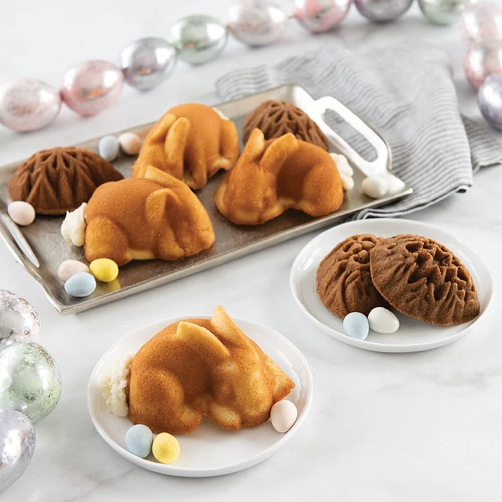 Nordic Ware Ornamental Egg Cakelet Pan - 6-Cavity Mini Bundt Cake Pan for Easter, Spring Baking - Perfect for Egg-Shaped Cakes, Cupcakes & Desserts - Nonstick Carbon Steel Baking Mold