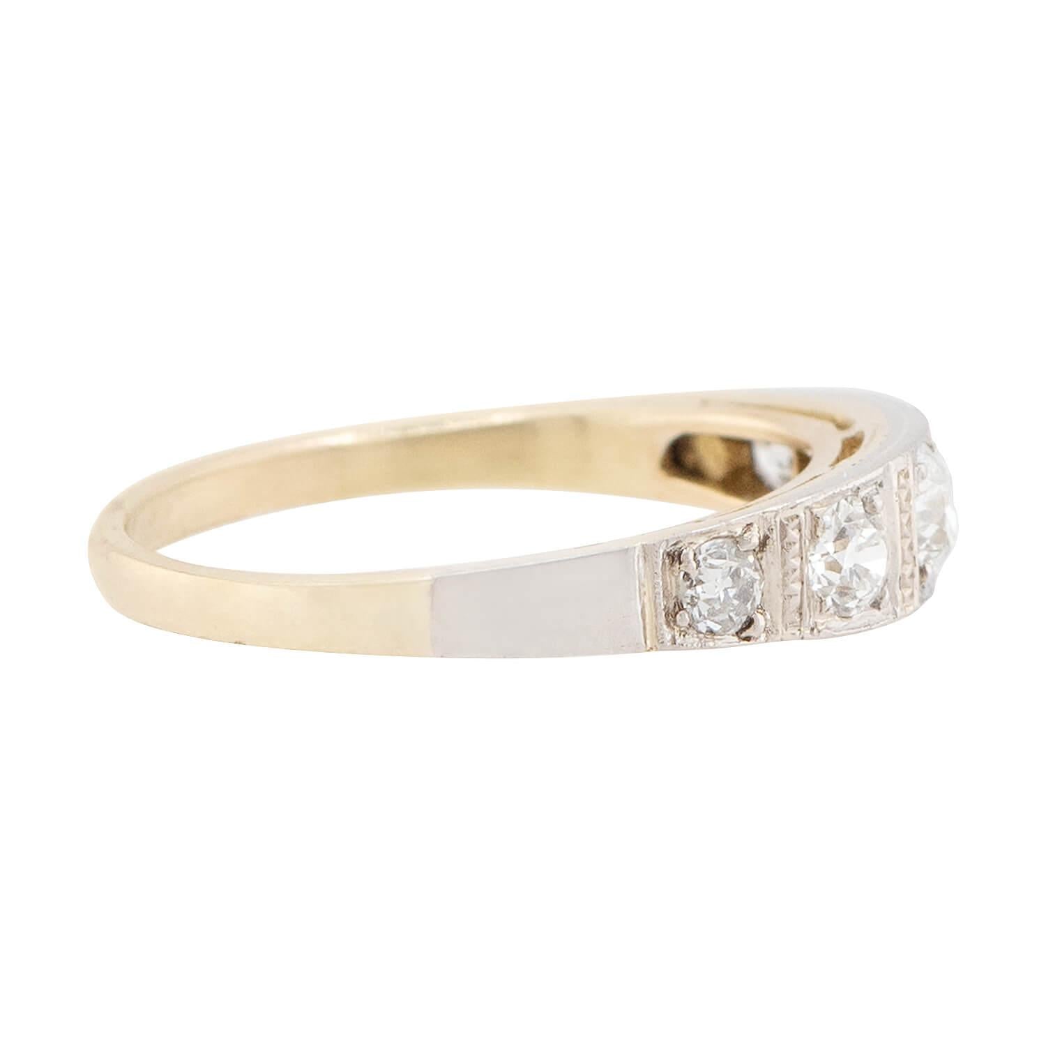 Edwardian 18k Gold & Platinum Diamond Five Stone Ring - Vintage Engagement, Wedding, or Anniversary Jewelry Gift