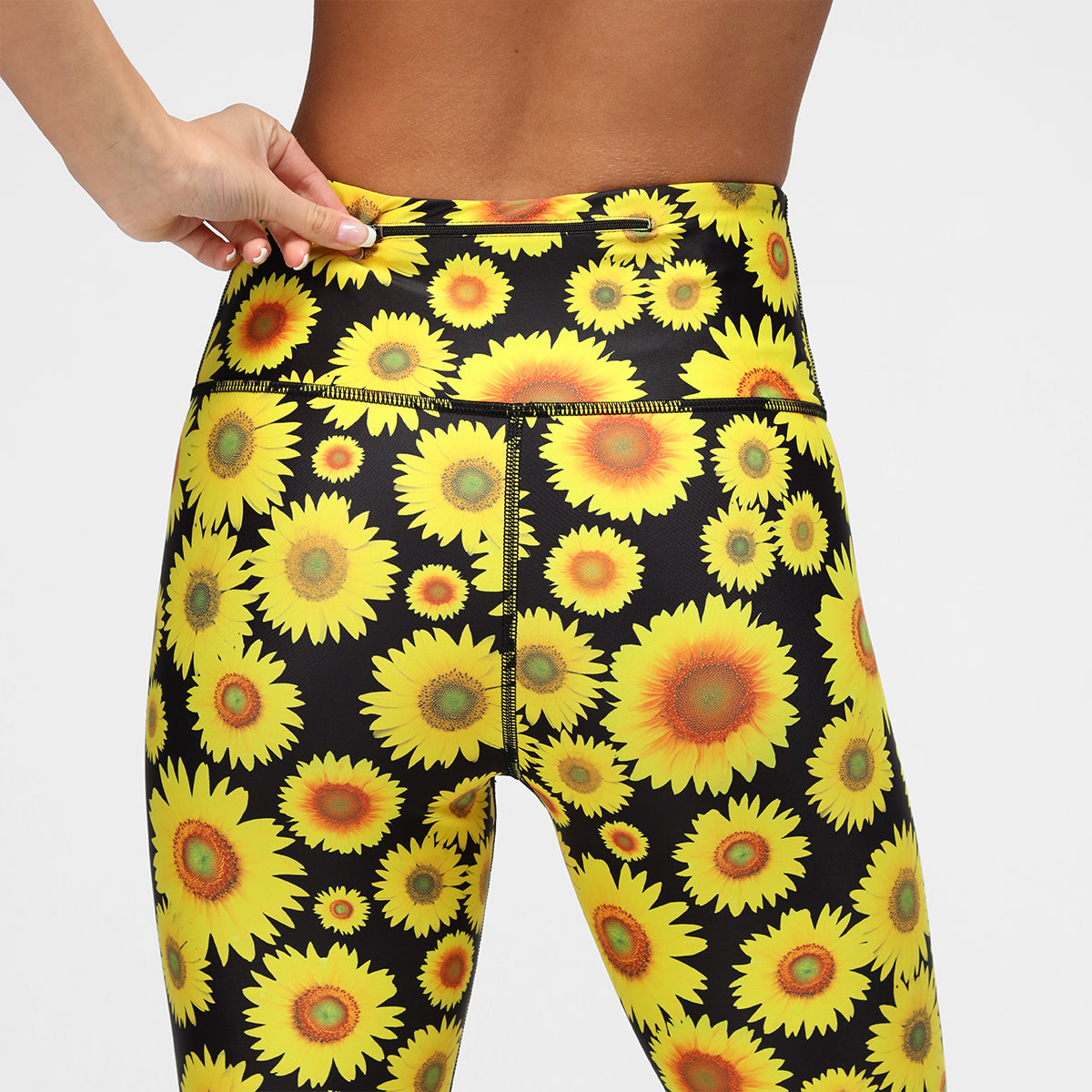 Sunflower Print Capri Pants for Women - Floral Summer Yoga Pants with Pockets - Perfect for Yoga, Running, Travel & Casual Wear