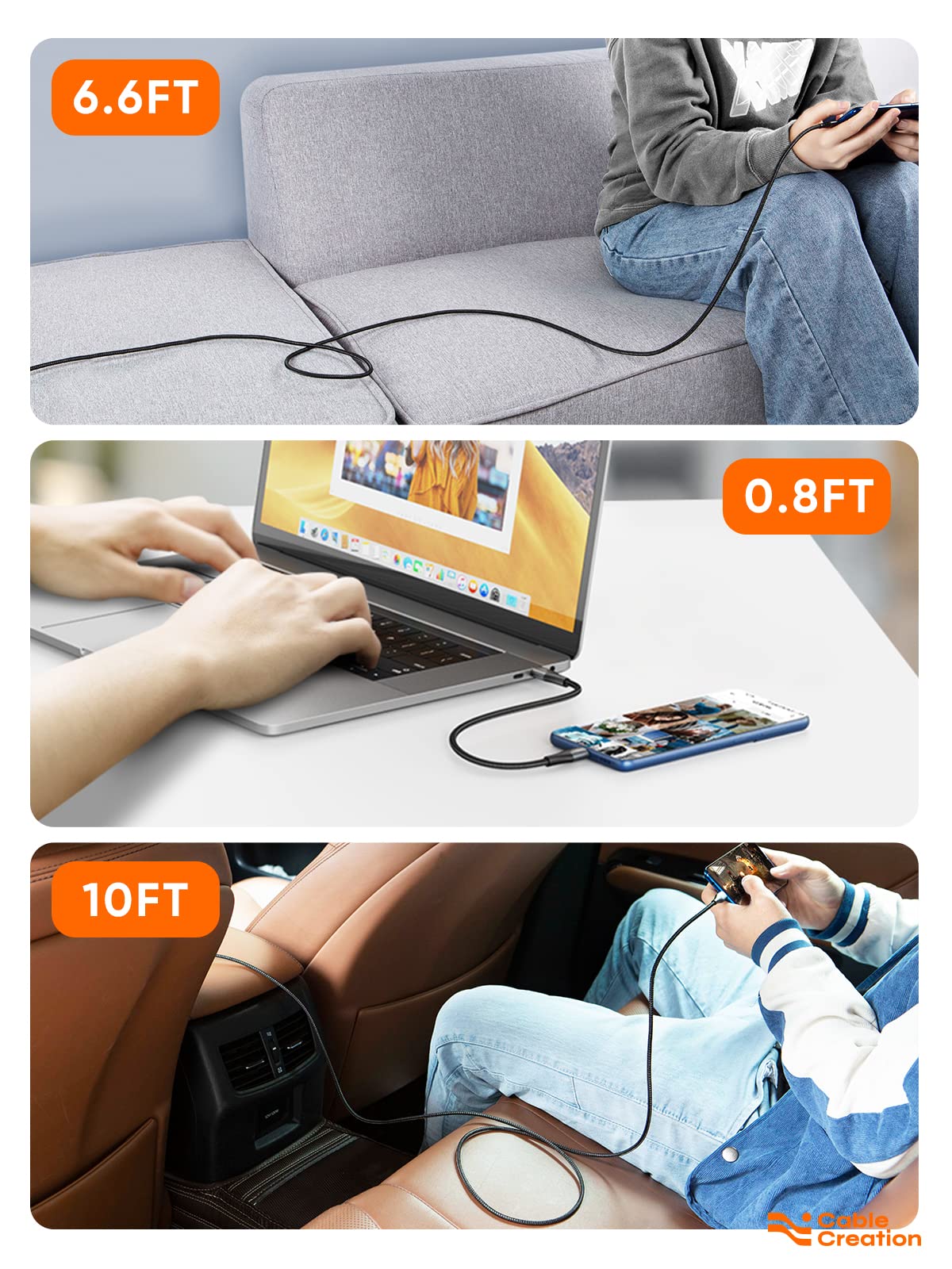 CableCreation 0.8FT USB C to USB C Fast Charging Cable 60W - Double-Braided Type C Cable Compatible with iPhone 16/15, Galaxy S23/S22/S21/Note20, MacBook, iPad Mini 6, iPad Pro 2020 - Perfect for Home, Office & Travel Charging