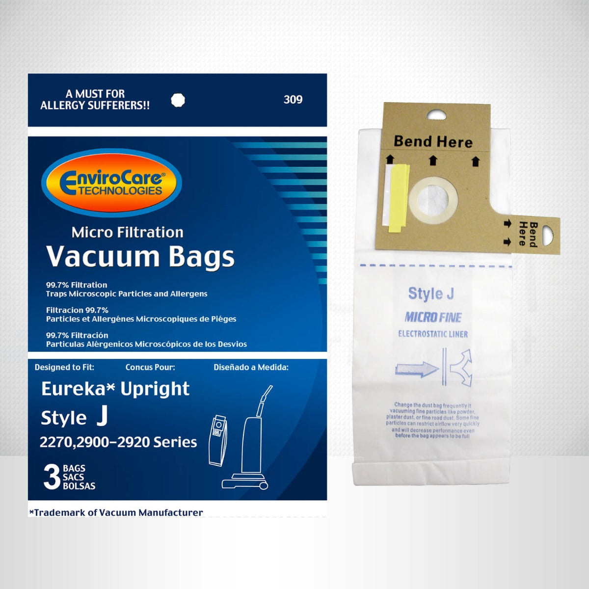 EnviroCare Eureka Upright Vacuum Bags - 3 Pack | Premium Filtration for Pet Hair & Allergies | Perfect for Home Cleaning & Allergy Relief