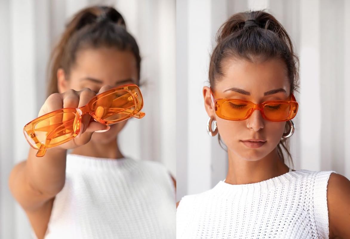 Trendy Retro 90s Rectangle Sunglasses for Women & Men - Vintage Black Square Frame Y2K Eyewear - Perfect for Beach, Driving & Fashion Outfits