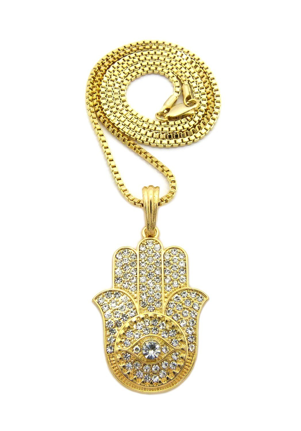 Stunning ICED Out Hamsa Hand Pendant with 2mm 24