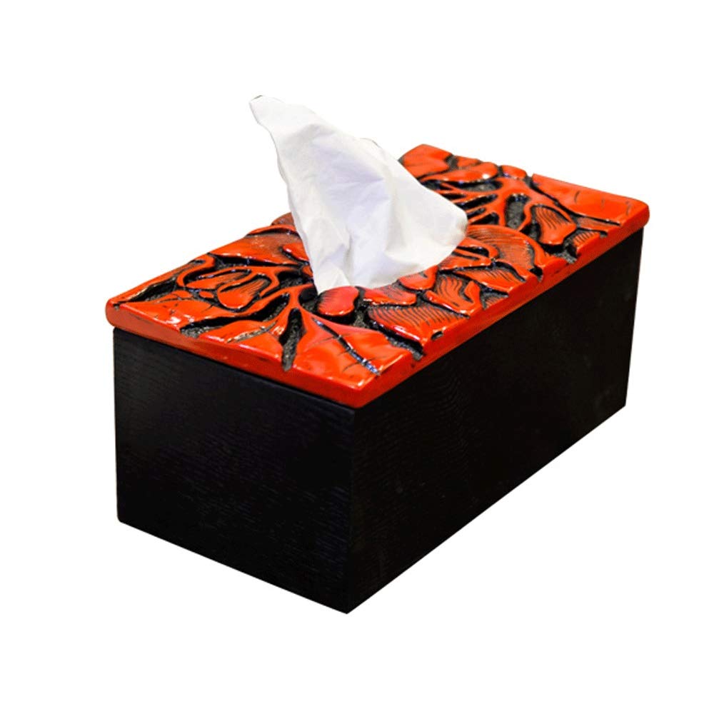Vintage Floral Relief Tissue Box Cover - European Pastoral Style Waterproof Resin Tissue Holder for Bathroom & Nightstand - Stylish Napkin Dispenser for Home Decor (Red) | Perfect for Living Room, Bedroom & Bathroom Organization