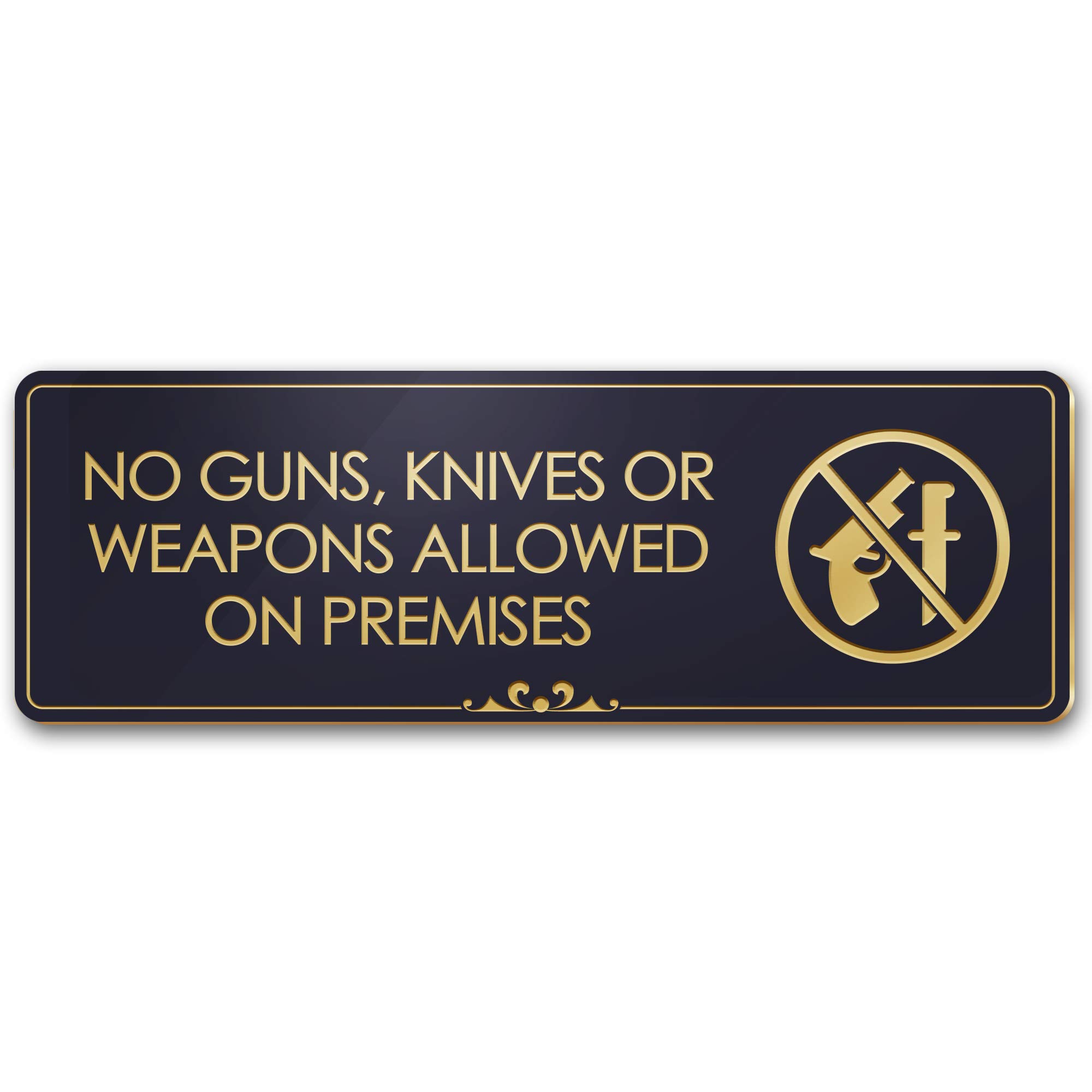 No Guns Allowed Sign - Black/Gold Engraved 3x9