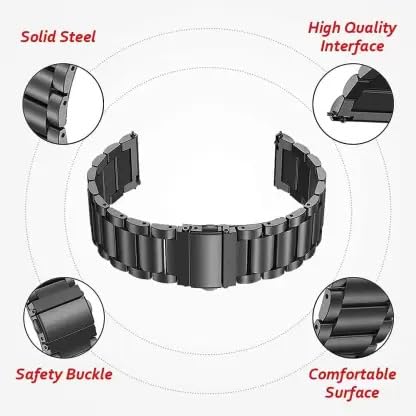 Universal 20mm Black Stainless Steel Watch Strap for Men & Women - Casual & Formal Wear