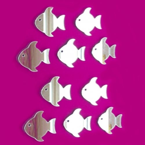Fish with Eye Mirrors - Pack of 10 (4cm x 3cm) - Decorative Wall Art for Home, Office & Aquarium - Unique DIY Craft Supplies for Kids & Adults