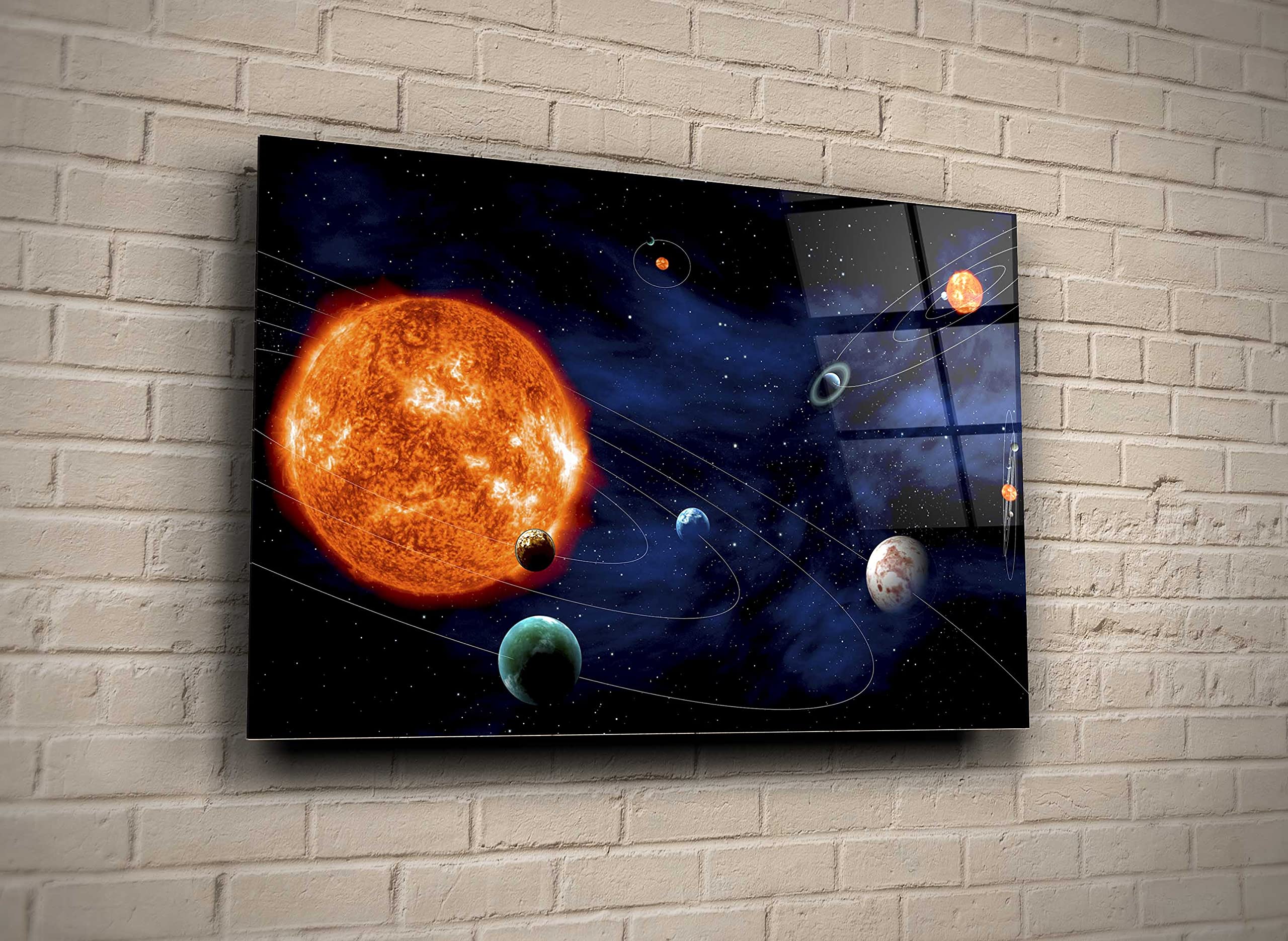 Abstract Solar System Planets Space Digital Art - Cosmic Glass Wall Decor for Home, Kids Room & NASA Fans - Perfect Gift for Astronomy Lovers & Space-Themed Room Decor
