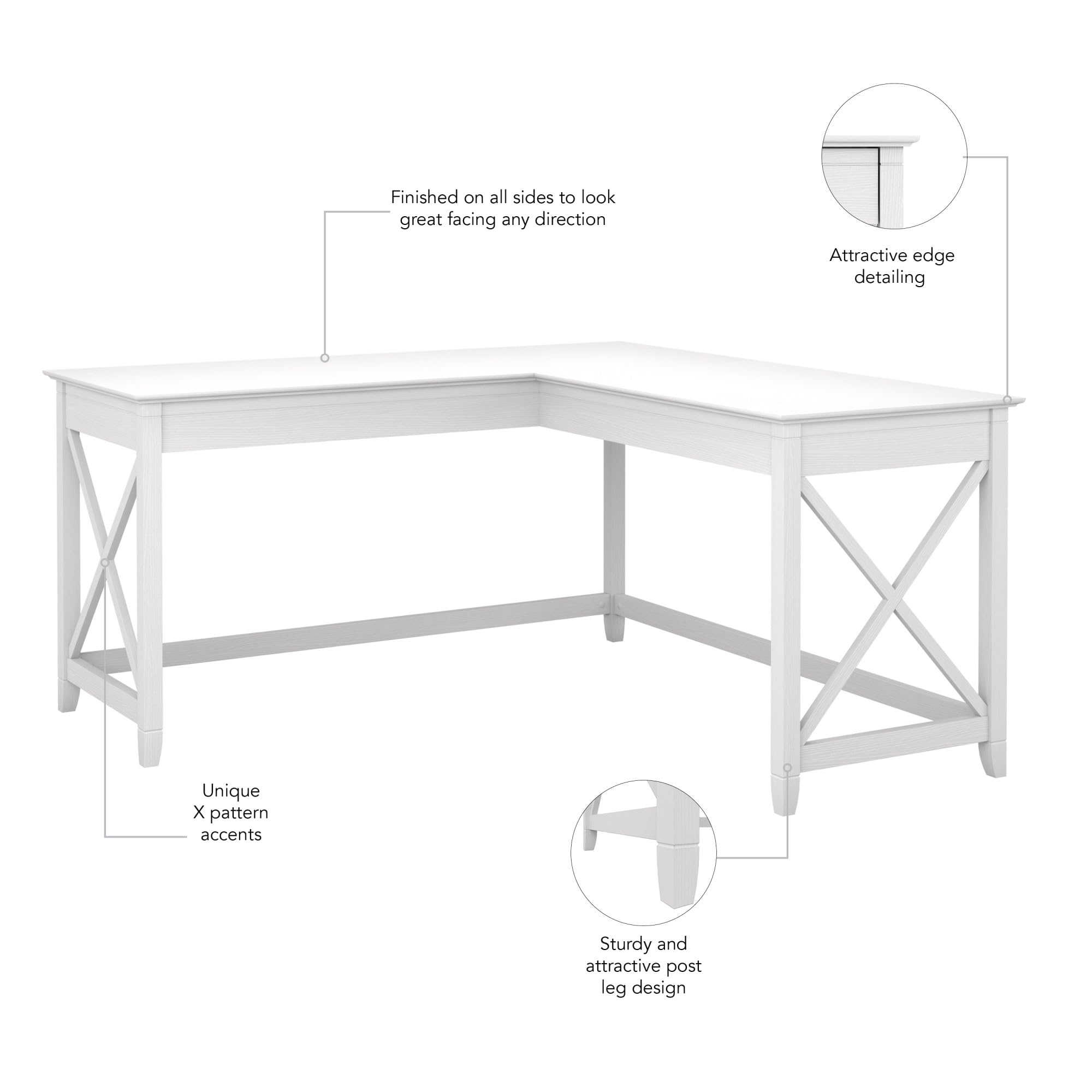 Bush Furniture Key West 60W Modern Farmhouse L-Shaped Desk in Pure White Oak | 60-Inch Corner Computer Desk for Home Office | Perfect for Small Spaces & Remote Work