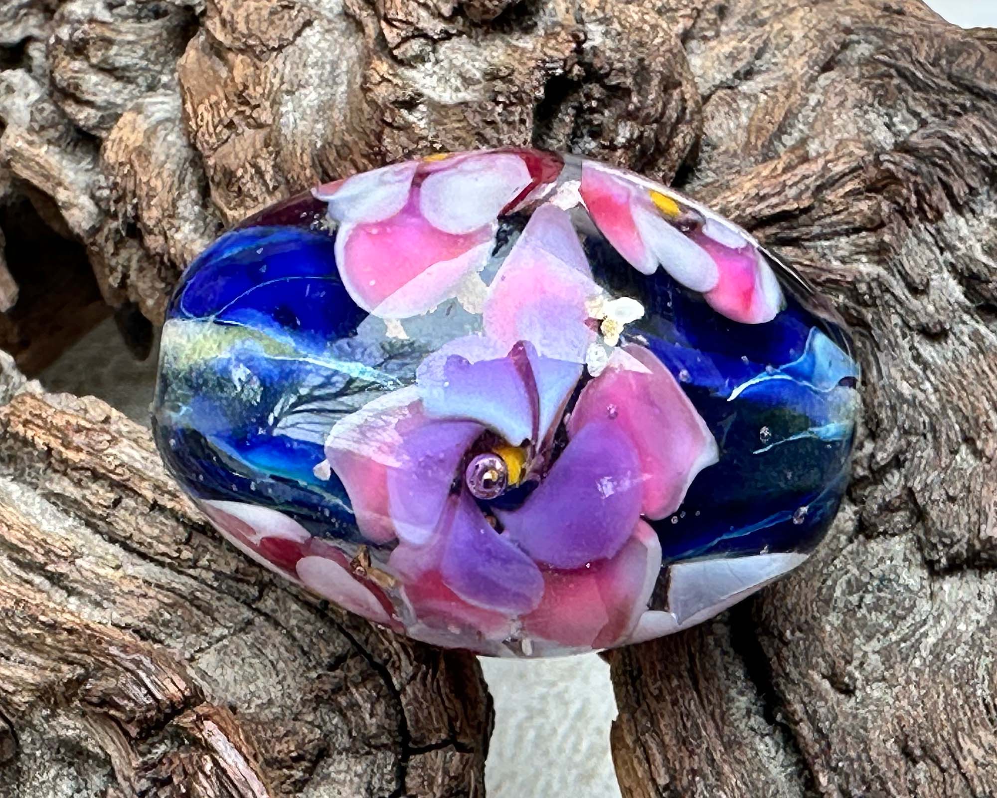 Handmade Pink and Purple Floral Lampwork Glass Focal Bead - SRA Certified - Perfect for Jewelry Making, DIY Crafts, and Beading Projects