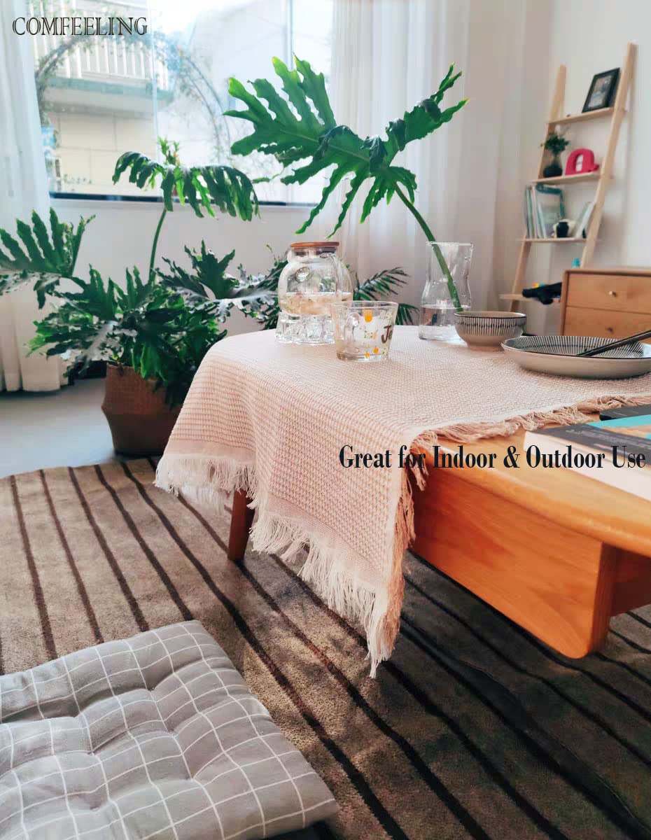 35.4 Inch Square Cotton Tablecloth - Premium Grid Pattern Table Cover for Dining, Coffee & Side Tables - Washable Decorative Home Decor for Kitchen, Living Room & Outdoor Use
