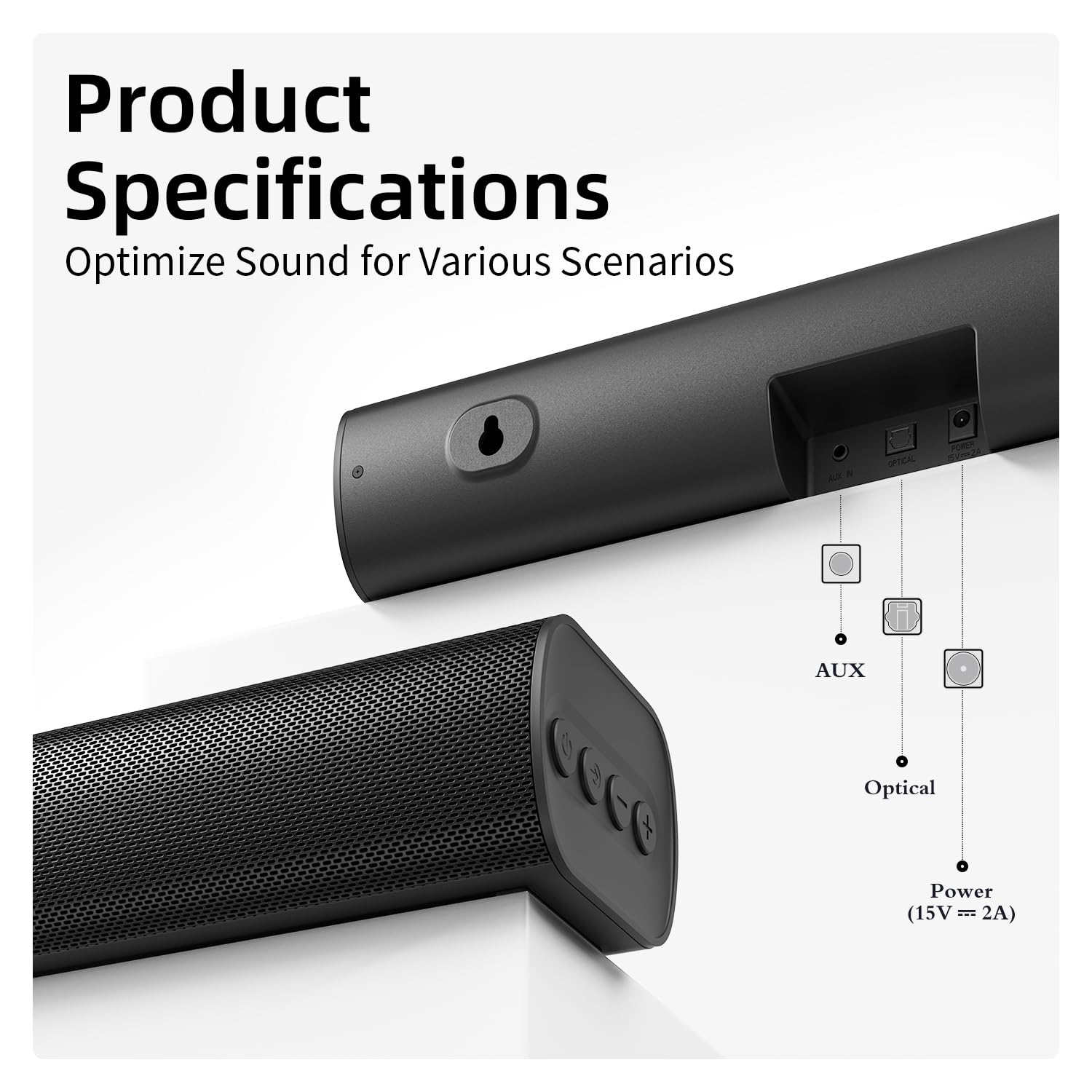 16-inch TV Sound Bar with Bluetooth, Powerful Bass & Remote Control - Wall Mountable Home Theater Speaker for Smart TVs, Computers & Gaming - Perfect for Movies, Music & Entertainment