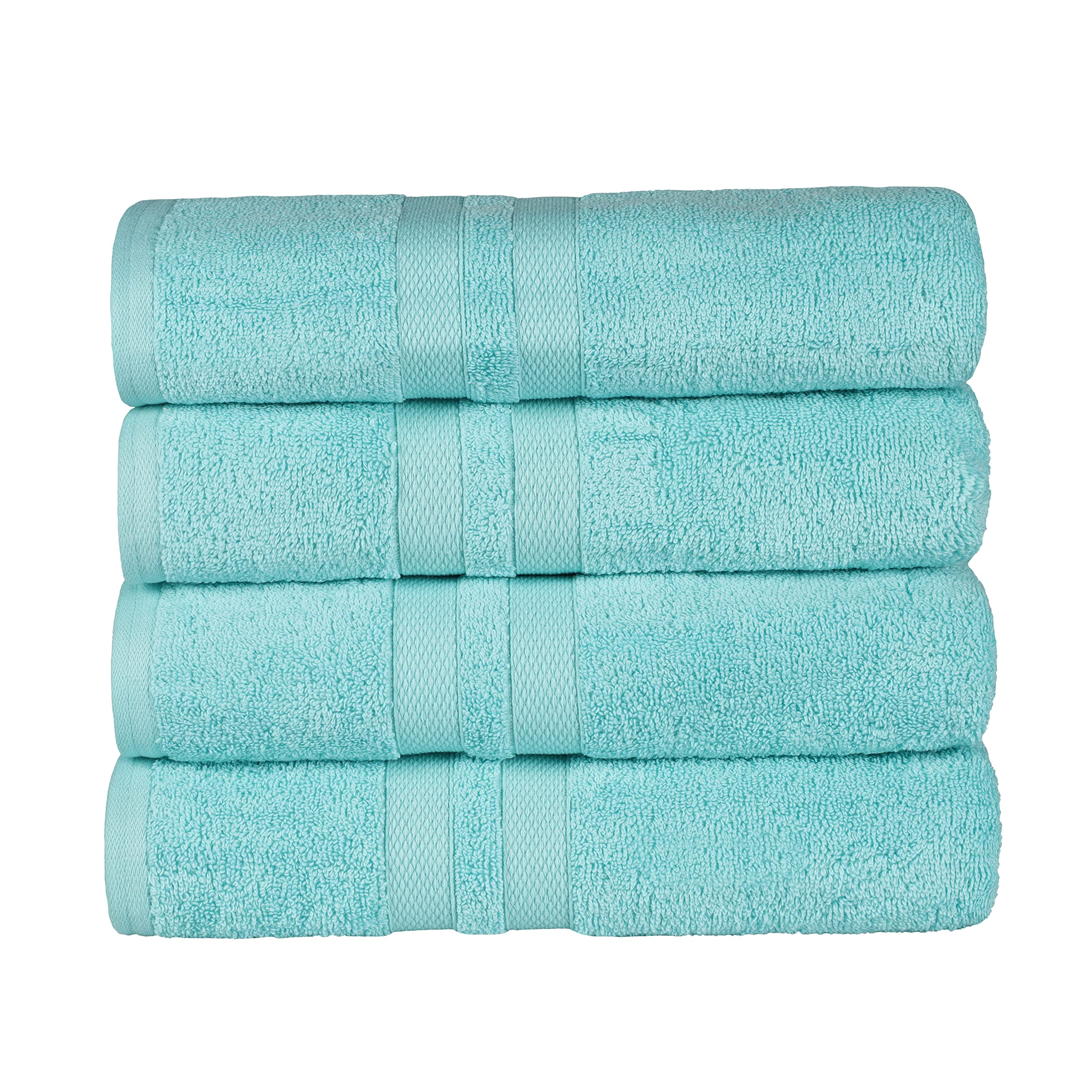 Premium Ultra-Soft 4-Piece Cotton Bath Towel Set - Highly Absorbent Quick-Dry Bath Towels for Home, Spa & Gym - Luxury Bathroom Essentials for Master Suite & Guest Bath Decor (Cyan Blue) - Perfect for Daily Use, Hotel-Style Experience & Thoughtful Housewarming Gifts