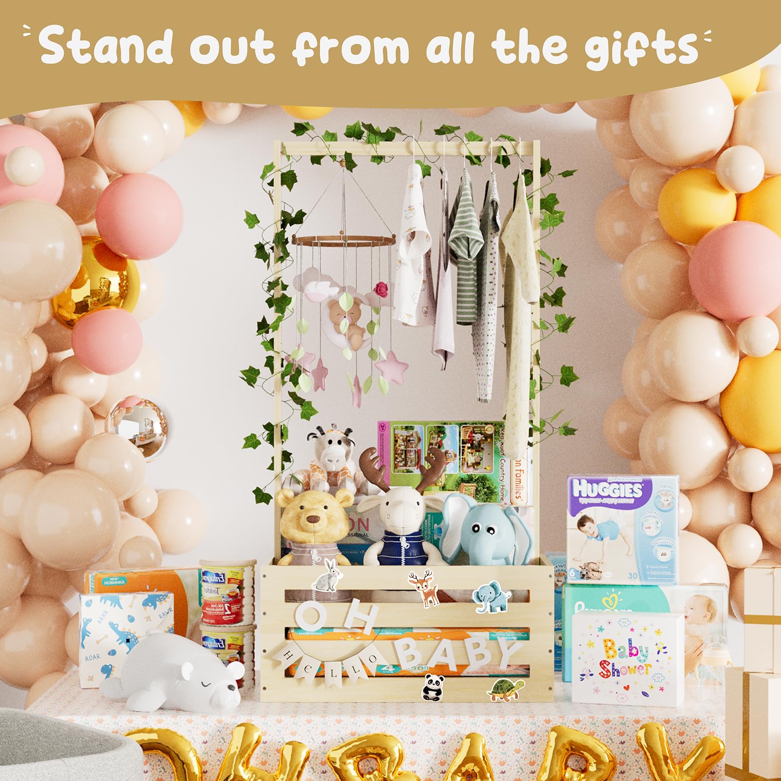Personalized Baby Shower Gift Basket - Large Wooden Crate with Adjustable Handle & Custom Letters for Newborn Boys & Girls | Nursery Decor, Baby Closet Organizer, Pregnancy Gift for New Parents | Perfect for Gender Reveals, Baby Showers & Nursery Decorations
