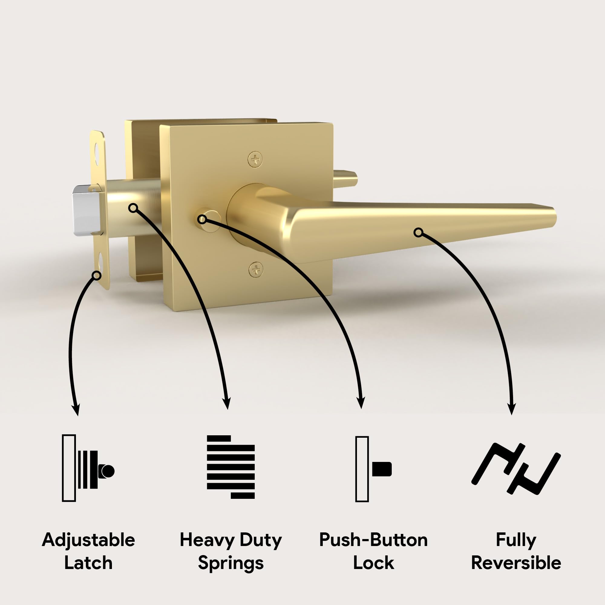 Keyless Privacy Lever Door Lock Handle Set - Heavy Duty Design for Hallway, Closet & Bathroom - Fits All Standard Doors with Included Screws - Satin Brass (1 Pack) - Perfect for Home, Office & Rental Property Security