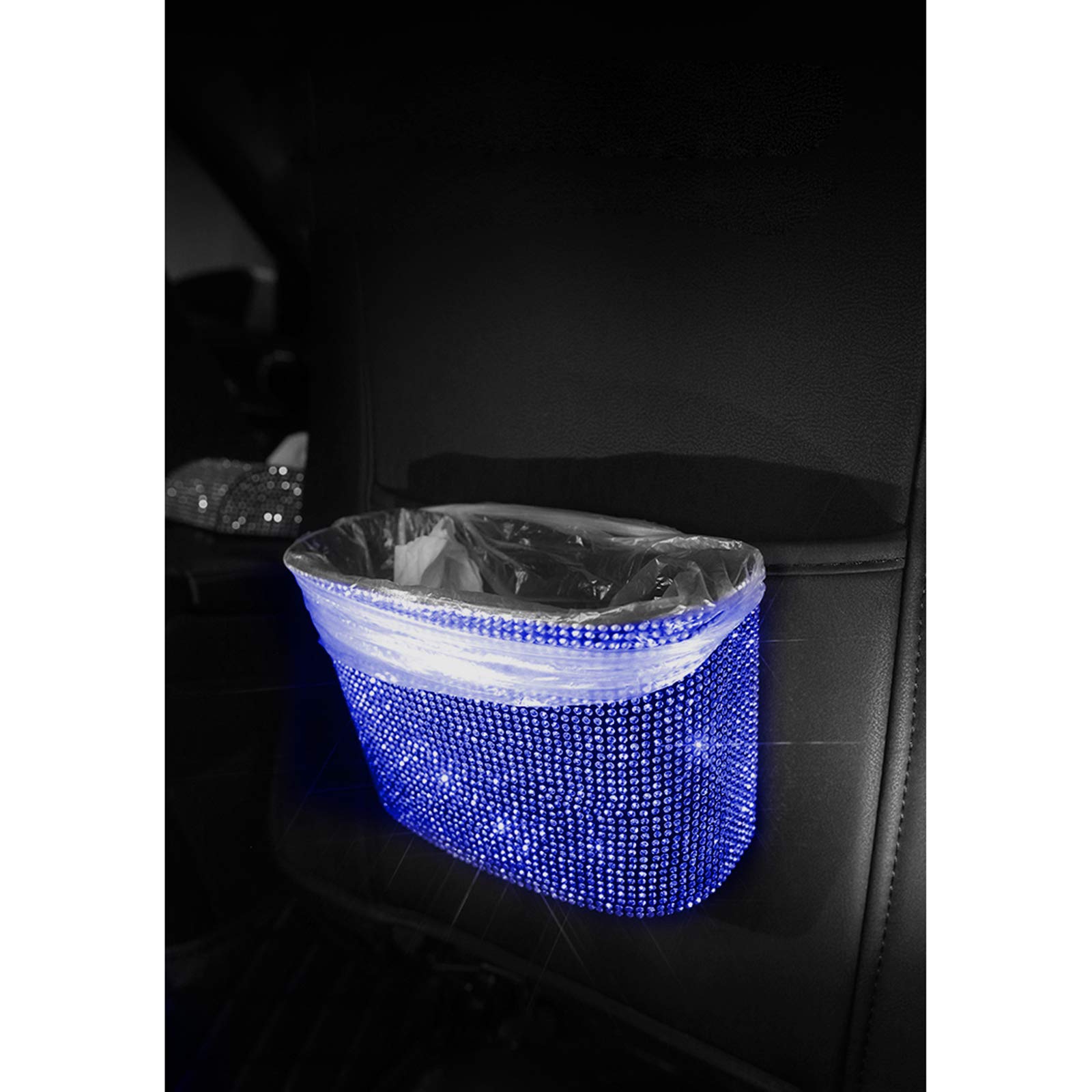 Sparkly Rhinestone Car Trash Can - Hanging Plastic Garbage Bin for Vehicles with Glittering Bling - Perfect for Road Trips, Commuting & Keeping Your Car Clean