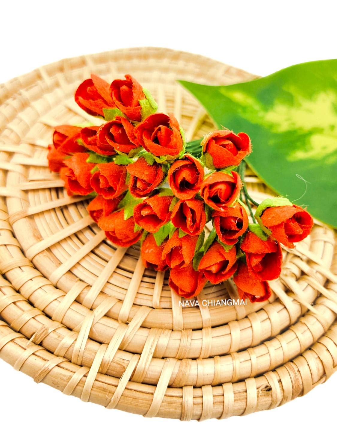 Mini Rose Bud Mulberry Paper Flowers - Artificial Wedding Flowers for Bouquets, DIY Crafts, Scrapbooking & Home Decor (Orange) - Perfect for Wedding Centerpieces, Bridal Shower Decorations and Gift Wrapping