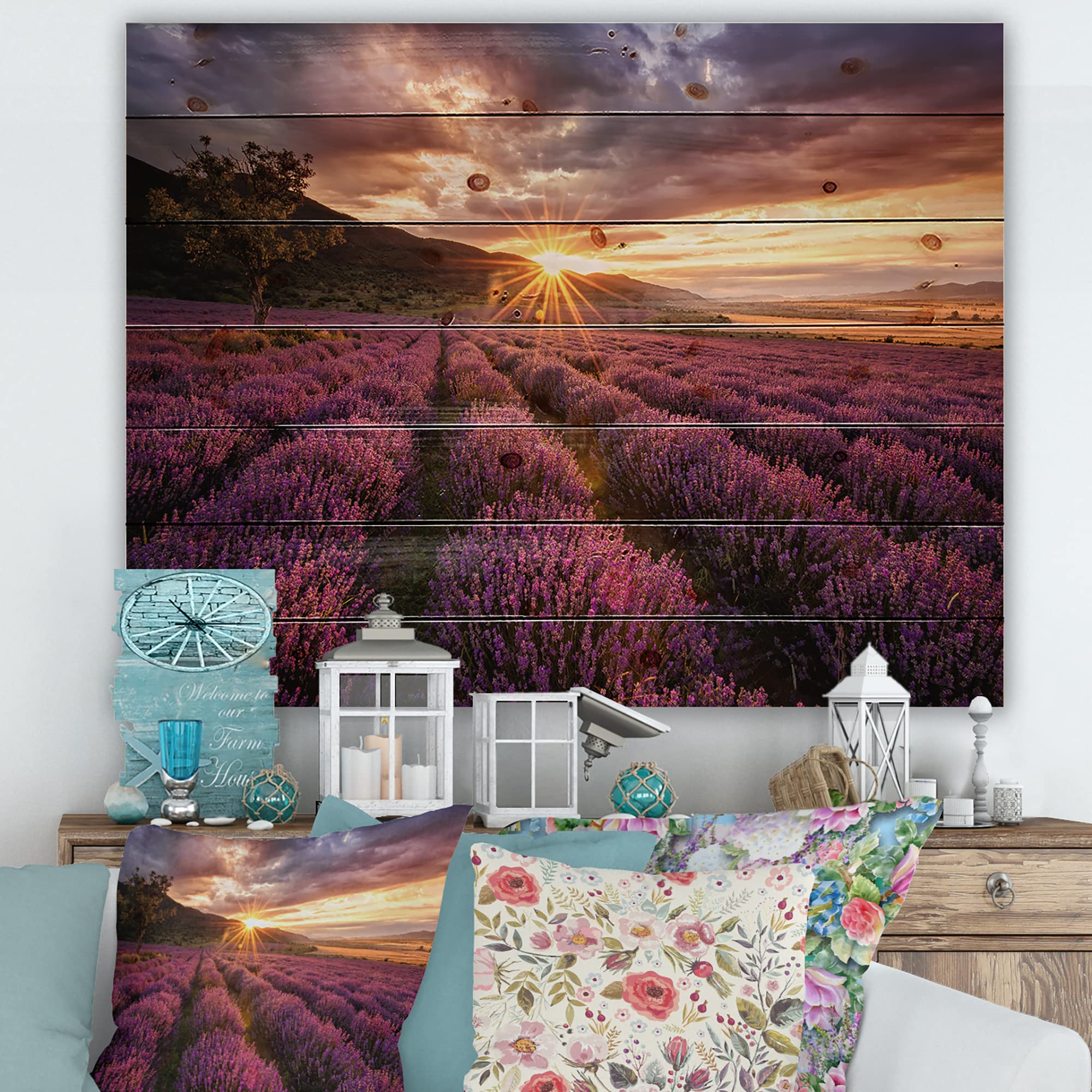 Lavender Field Wood Wall Art - Farmhouse Decor for Living Room & Bedroom