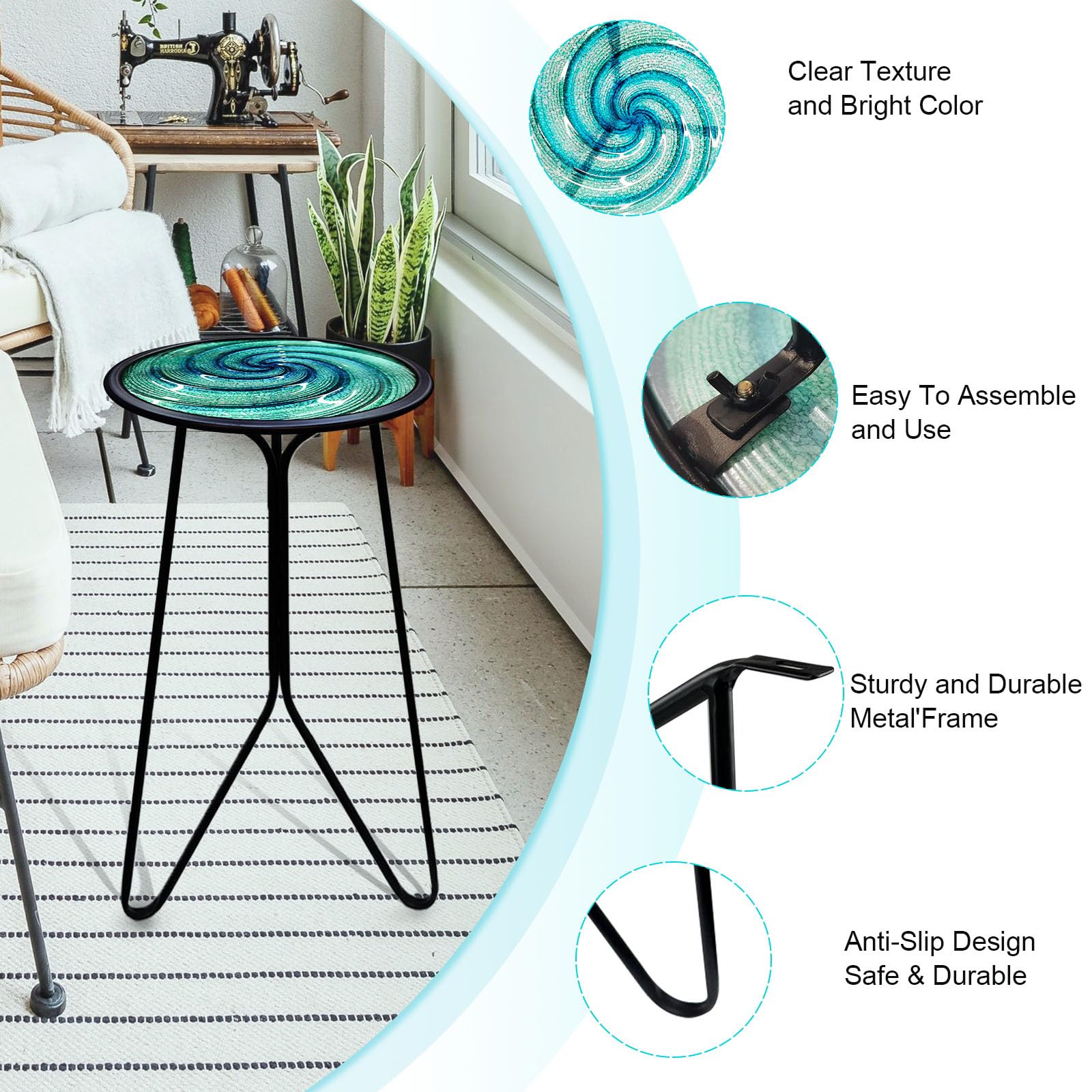 LIFFY 12 Inch Round Metal Patio Side Table - Small Outdoor End Table for Porch, Balcony & Indoor Decor (Green) | Perfect for Coffee, Plants & Drinks