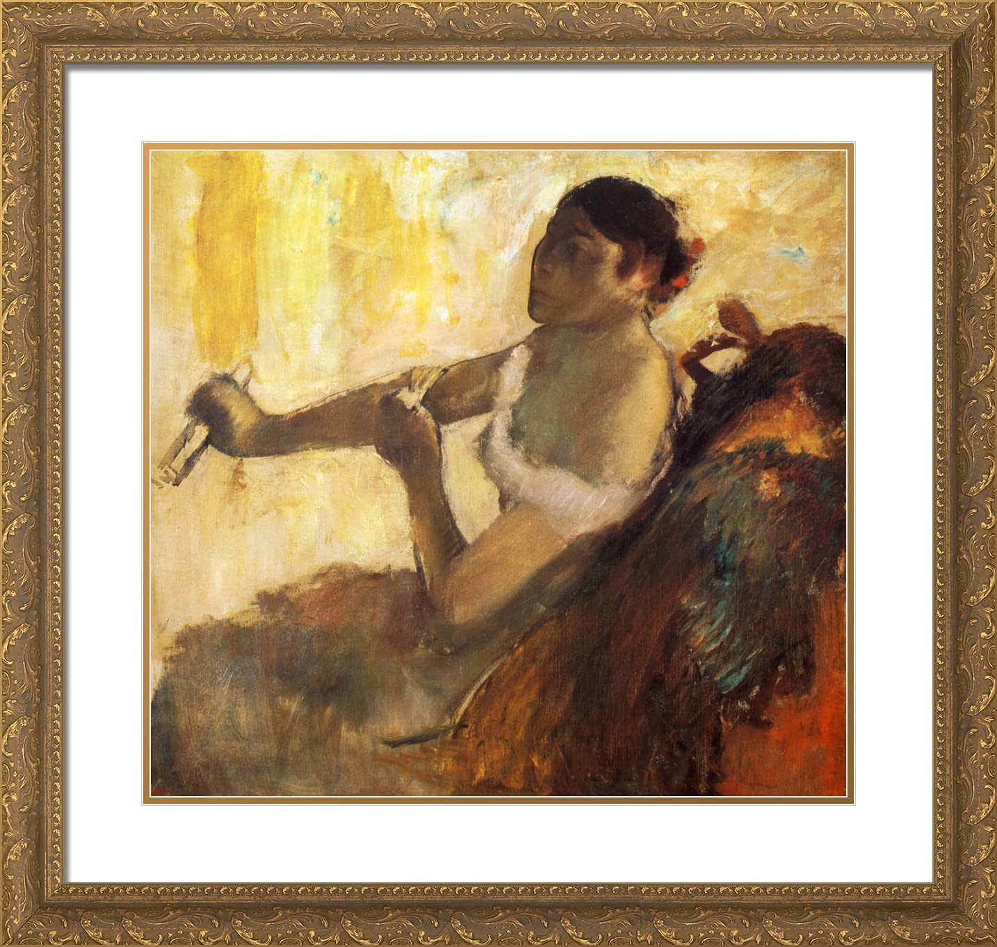 Degas Edgar 'Seated Woman Pulling Her Glove' 21x20 Gold Ornate Framed Art Print with Double Matting - Classic Wall Decor for Living Room, Bedroom & Office