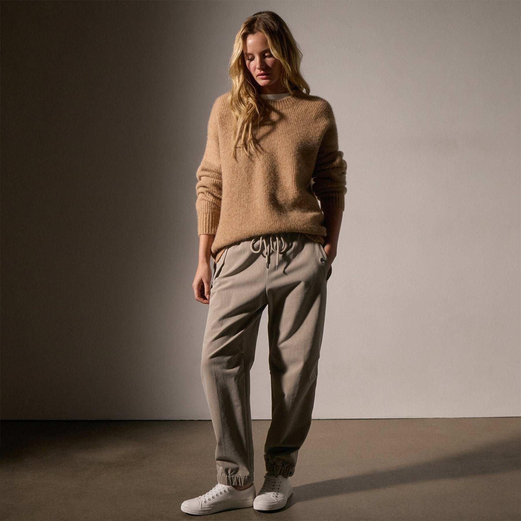 Oversized Waffle Knit Crewneck Sweater in Camel - Cozy Winter Pullover for Women, Casual Loungewear & Street Style Outfits